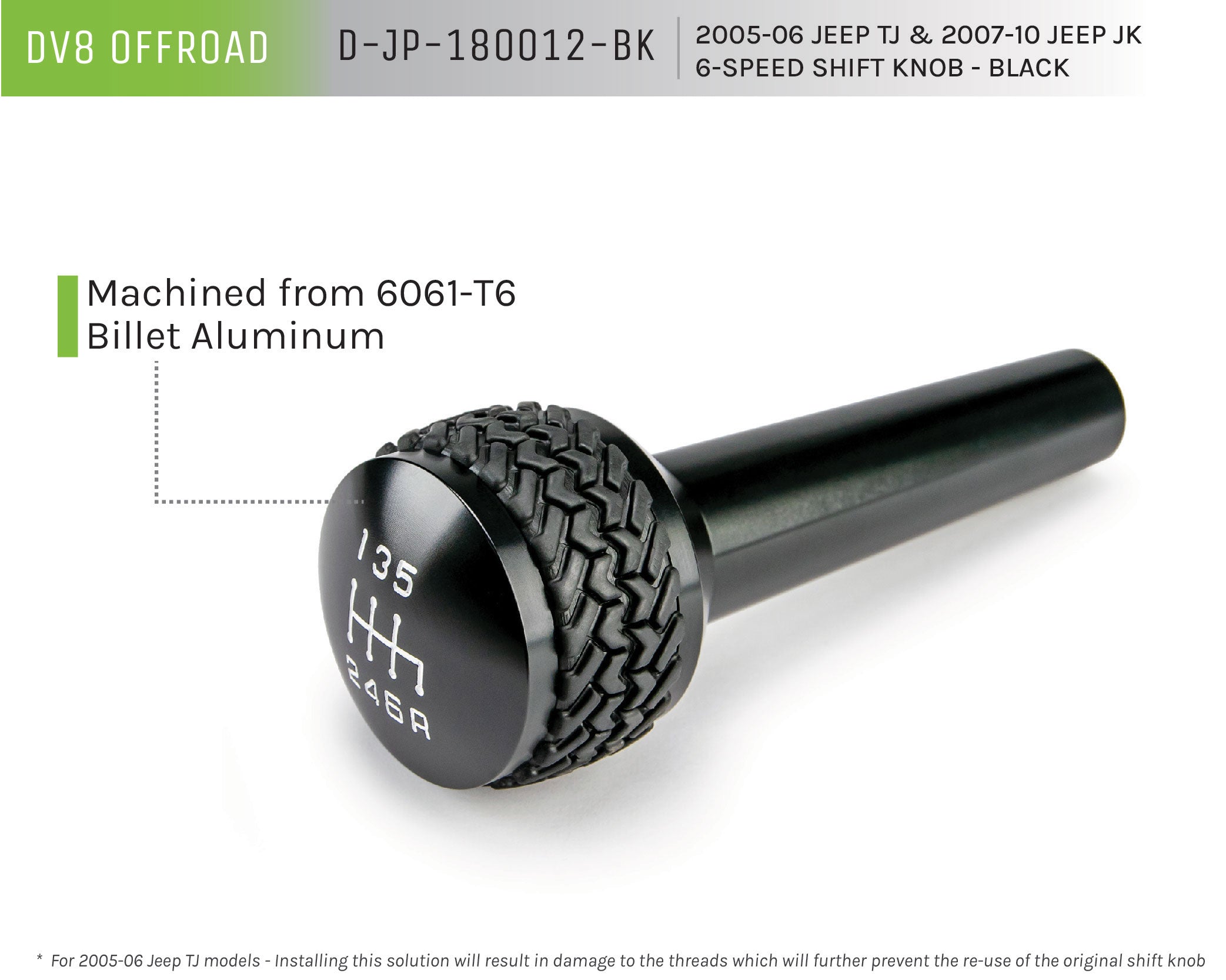 05-06 Jeep TJ/07-10 Jeep JK 6-Speed Shift Knob; Black - Apollo Off-Road
