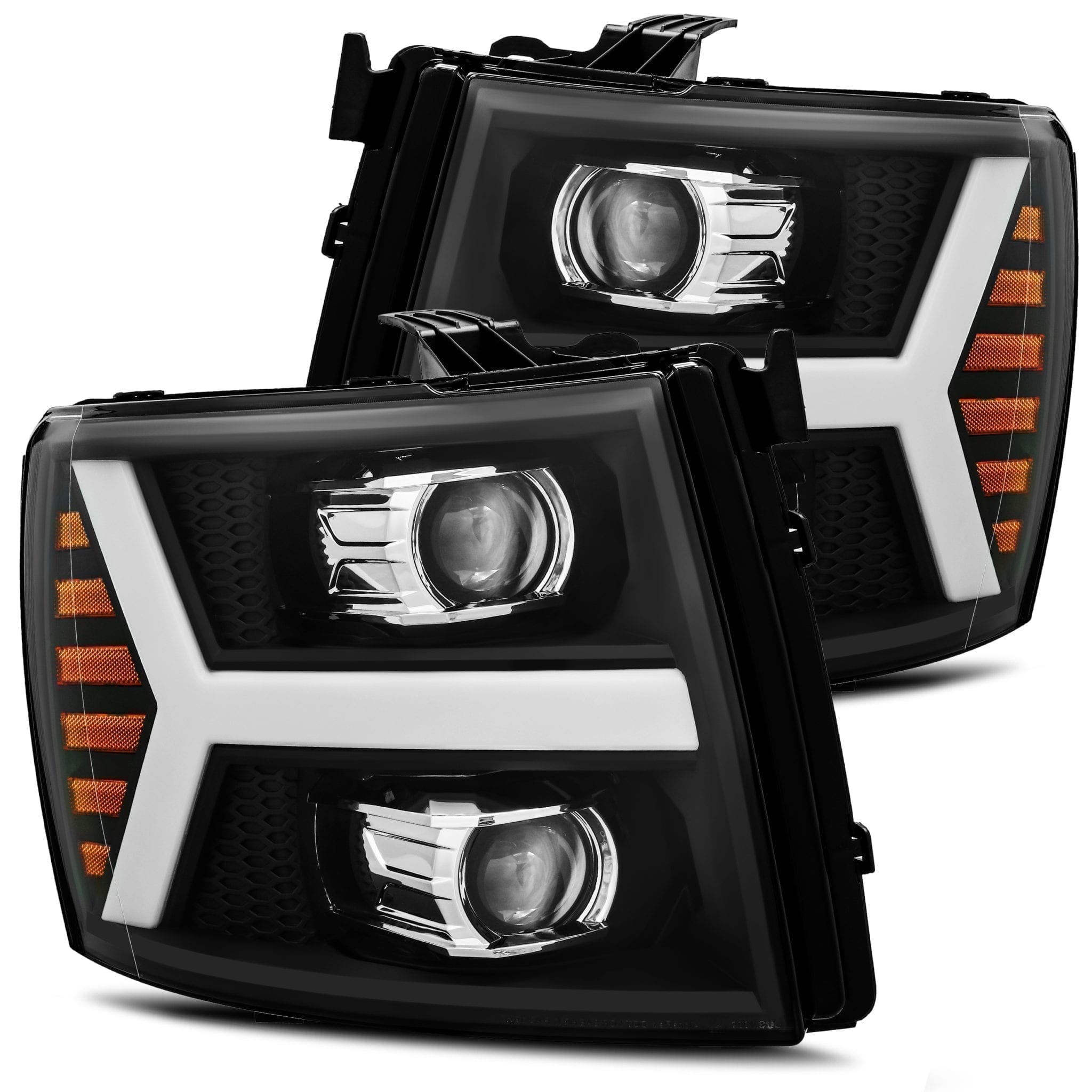 07-13 Chevrolet Silverado PRO-Series Projector Headlights Plank Style Design Black - Apollo Off-Road