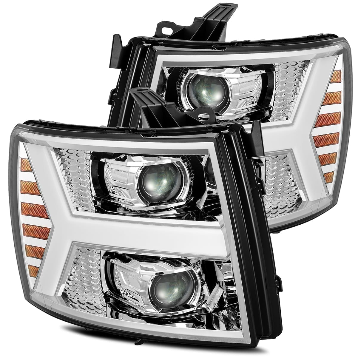 07-13 Chevrolet Silverado PRO-Series Projector Headlights Plank Style Design Chrome - Apollo Off-Road