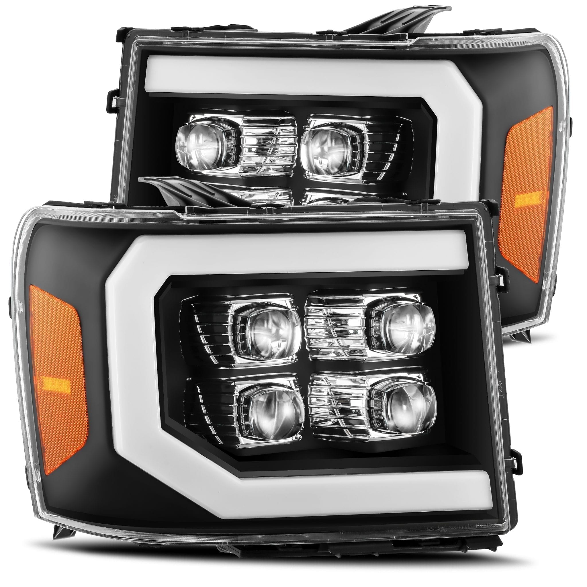 07-13 GMC Sierra NOVA-Series LED Projector Headlights Plank Style Design Gloss Black w/ Activation light and Sequential Signal - Apollo Off-Road