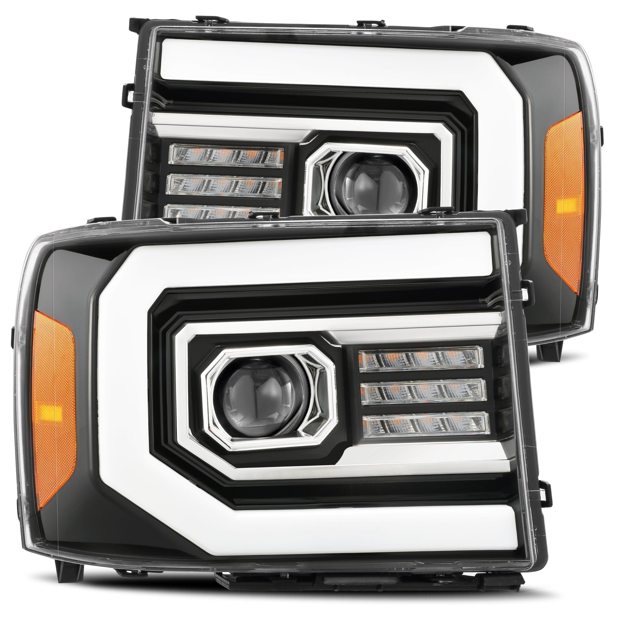 07-13 GMC Sierra PRO-Series Projector Headlights Plank Style Design Gloss Black - Apollo Off-Road