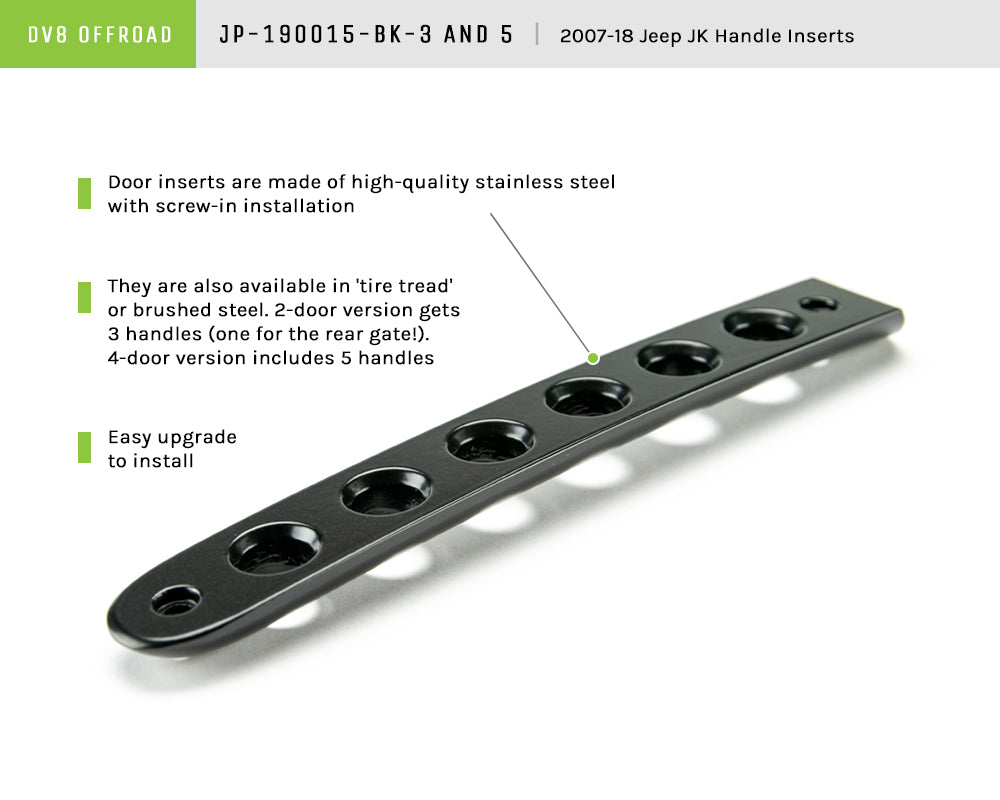 07-18 Jeep JK 2-Door Black Door Handles Inserts; 3-Pieces - Apollo Off-Road