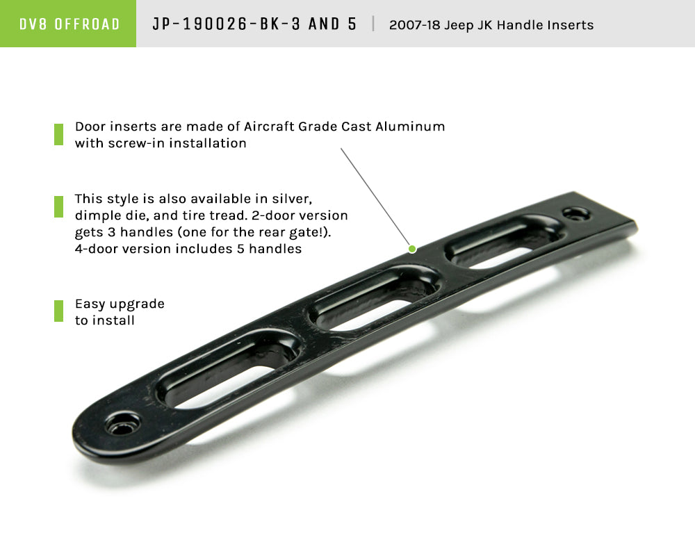 07-18 Jeep JK 2-Door Black Slot Style Door Handle Insert; 3-Pieces - Apollo Off-Road
