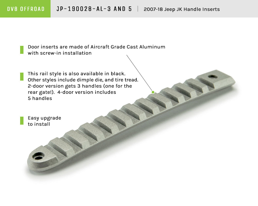 07-18 Jeep JK 2-Door Silver Rail Door Handle Insert; 3-Pieces - Apollo Off-Road
