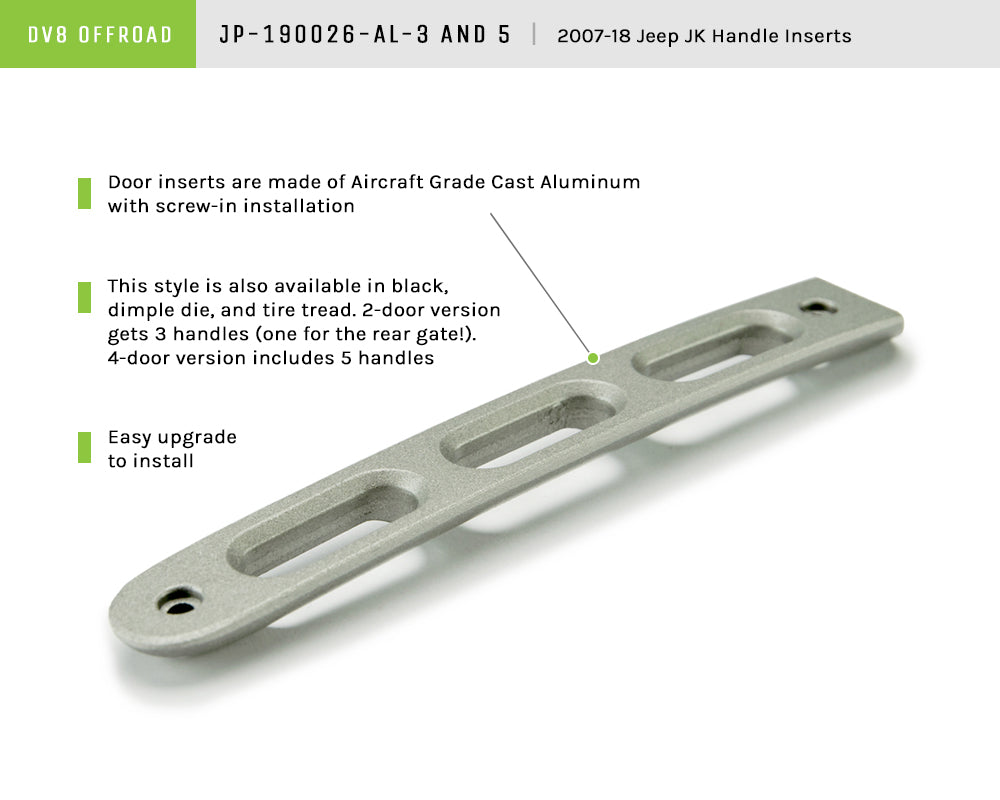 07-18 Jeep JK 2-Door Silver Slot Door Handle Insert; 3-Pieces - Apollo Off-Road