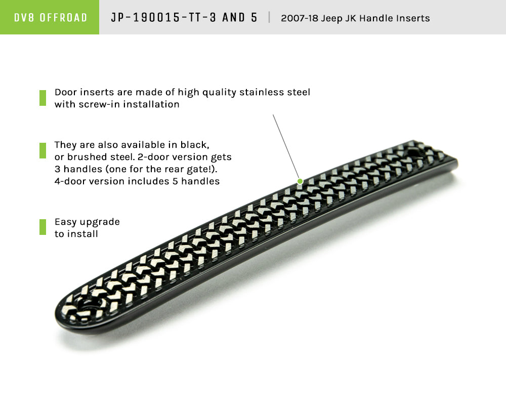 07-18 Jeep JK 2-Door Tire Tread Door Handle Inserts; 3-Pieces - Apollo Off-Road