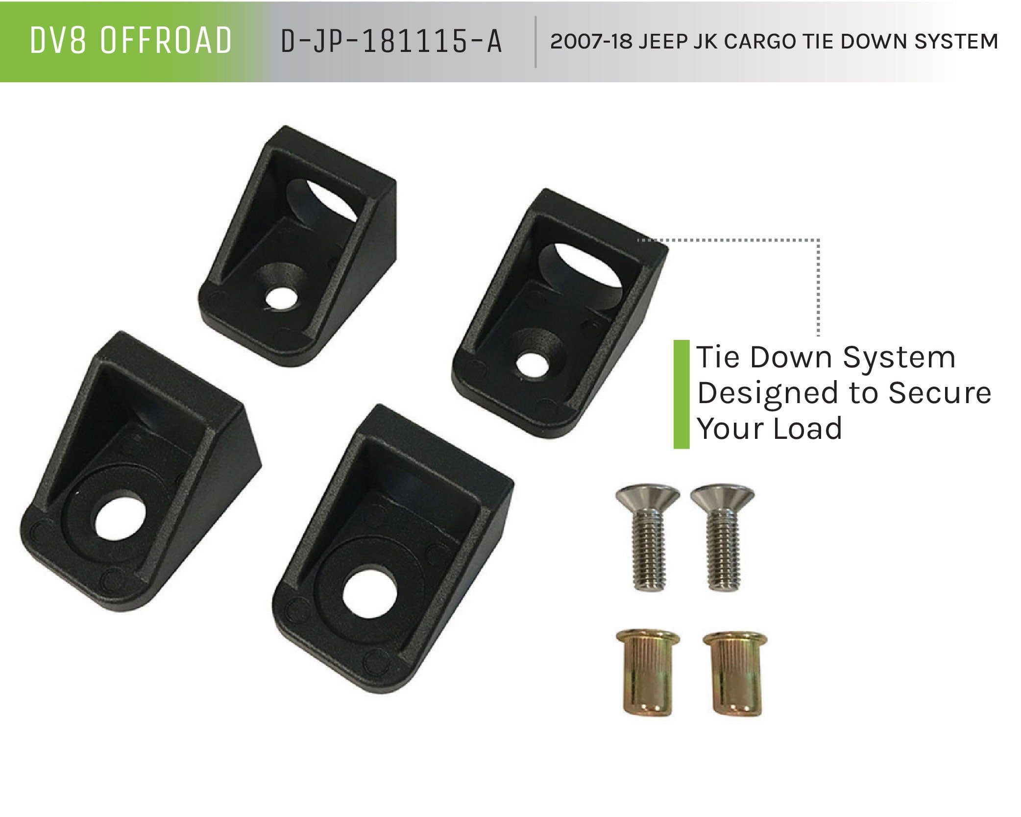 07-18 Jeep JK Cargo Tie Down System; 4-Pieces - Apollo Off-Road