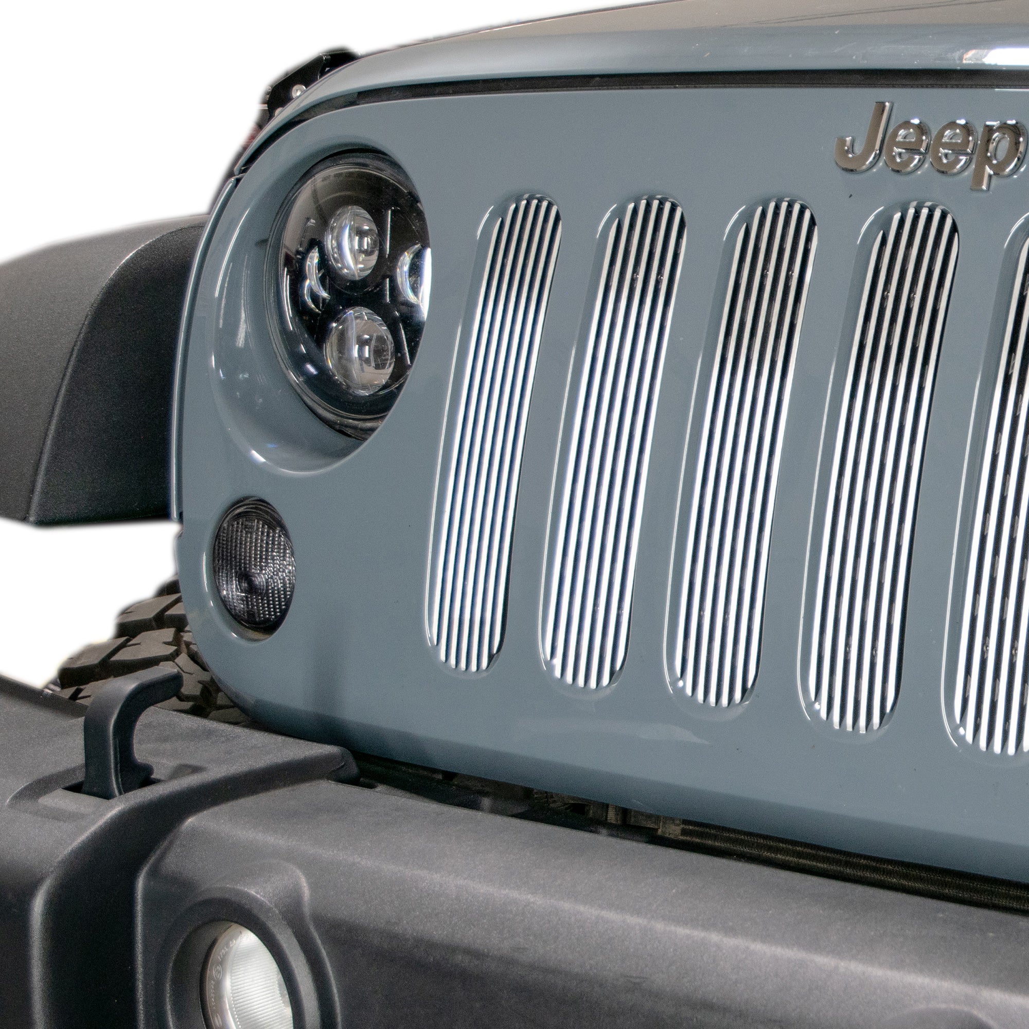 07-18 Jeep JK Grille Inserts; 7-Pieces; Polished - Apollo Off-Road