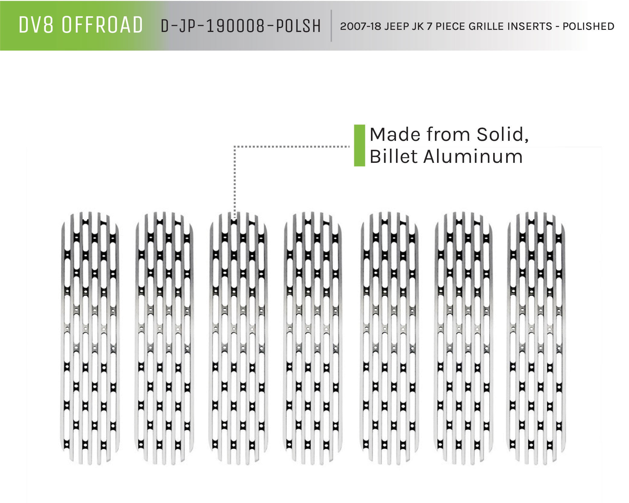 07-18 Jeep JK Grille Inserts; 7-Pieces; Polished - Apollo Off-Road