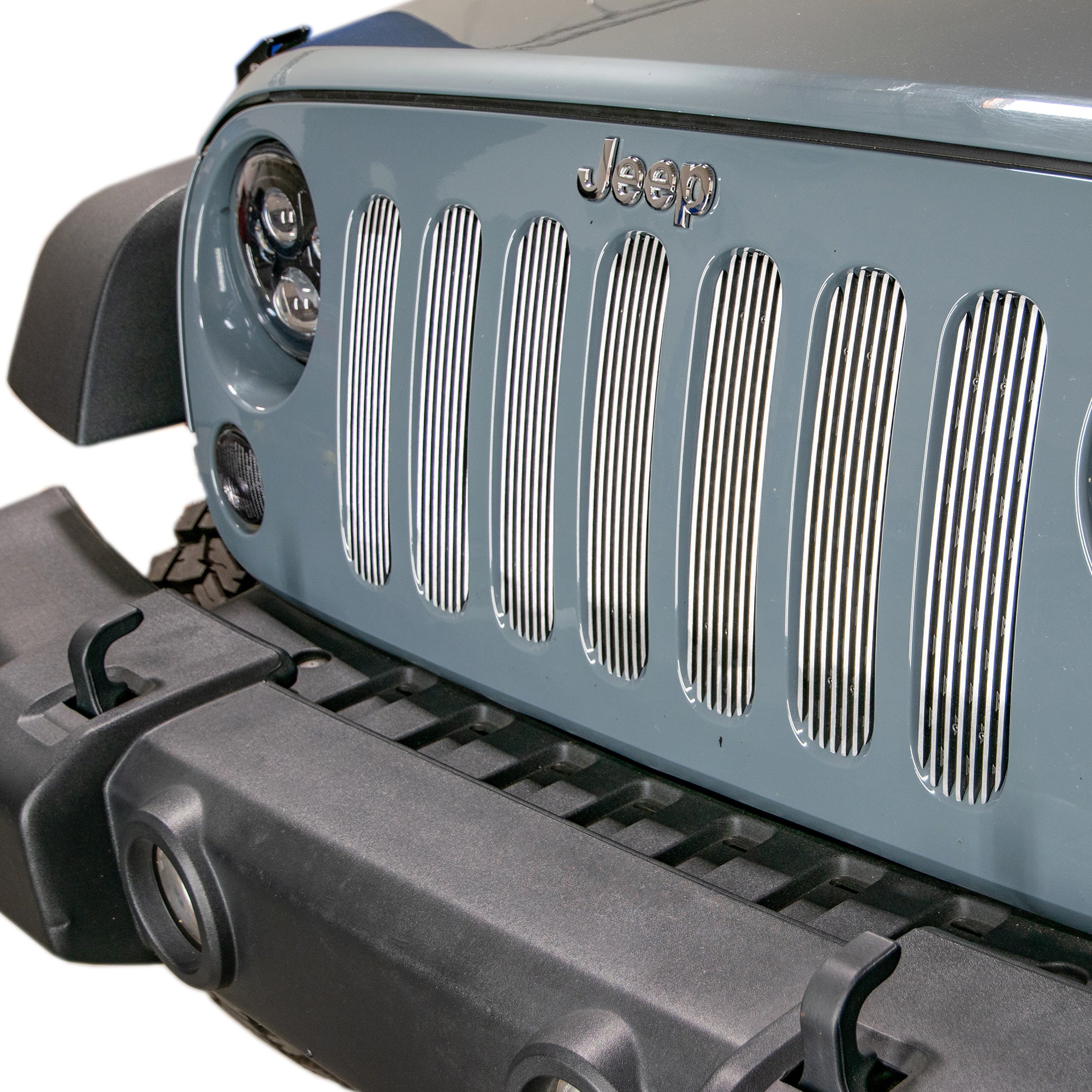 07-18 Jeep JK Grille Inserts; 7-Pieces; Polished - Apollo Off-Road