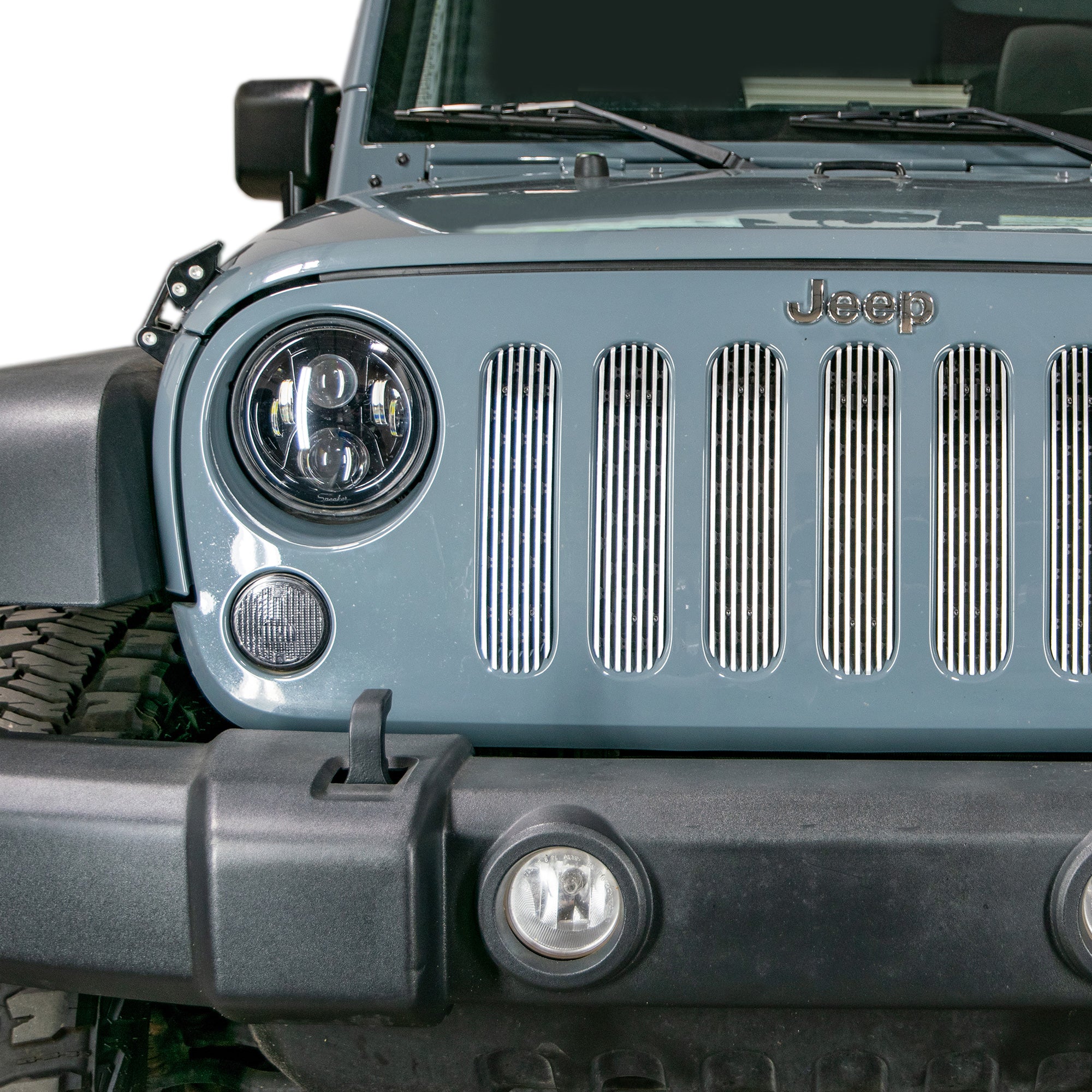07-18 Jeep JK Grille Inserts; 7-Pieces; Polished - Apollo Off-Road