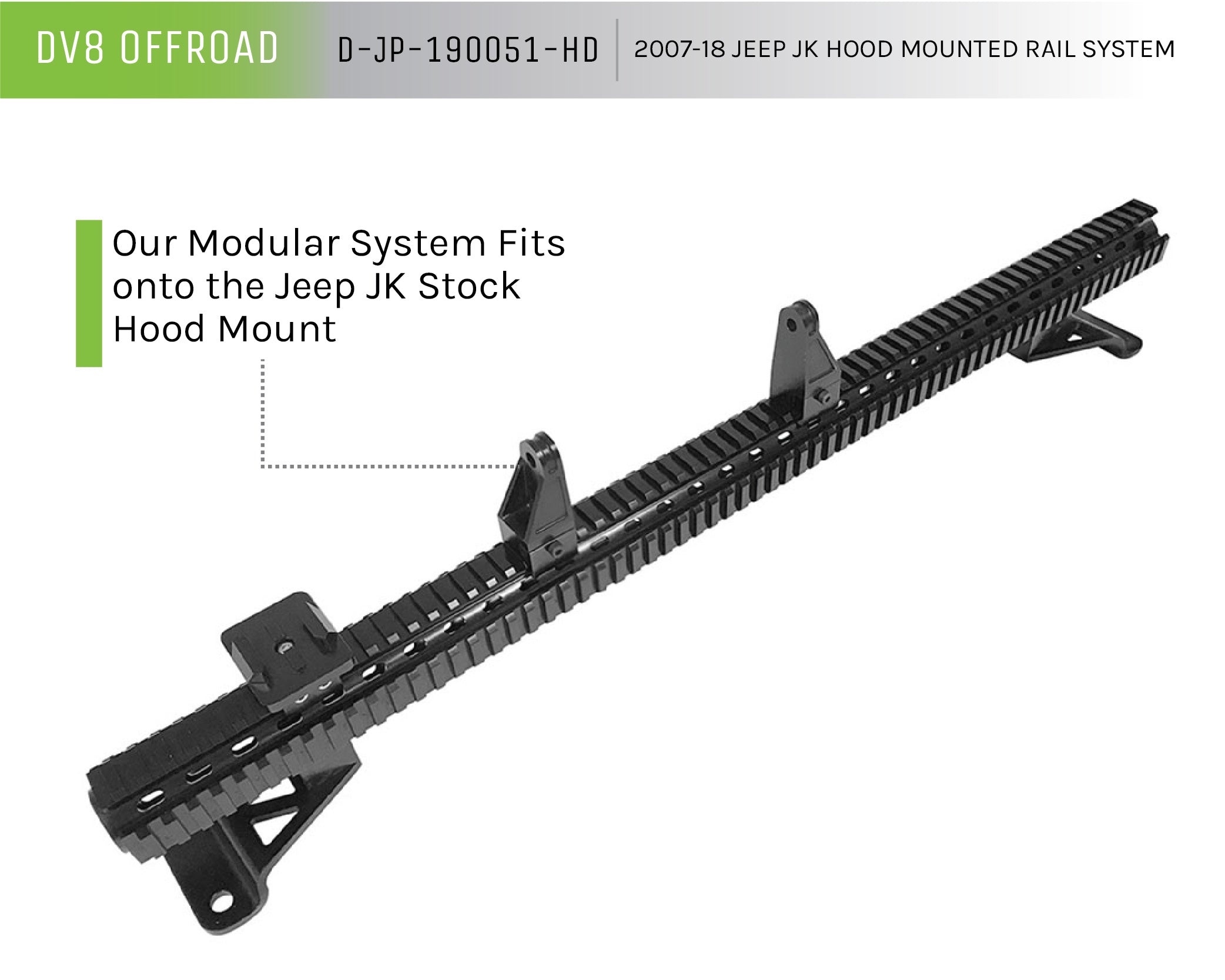 07-18 Jeep JK Picatinny Hood Mounted Rail System - Apollo Off-Road