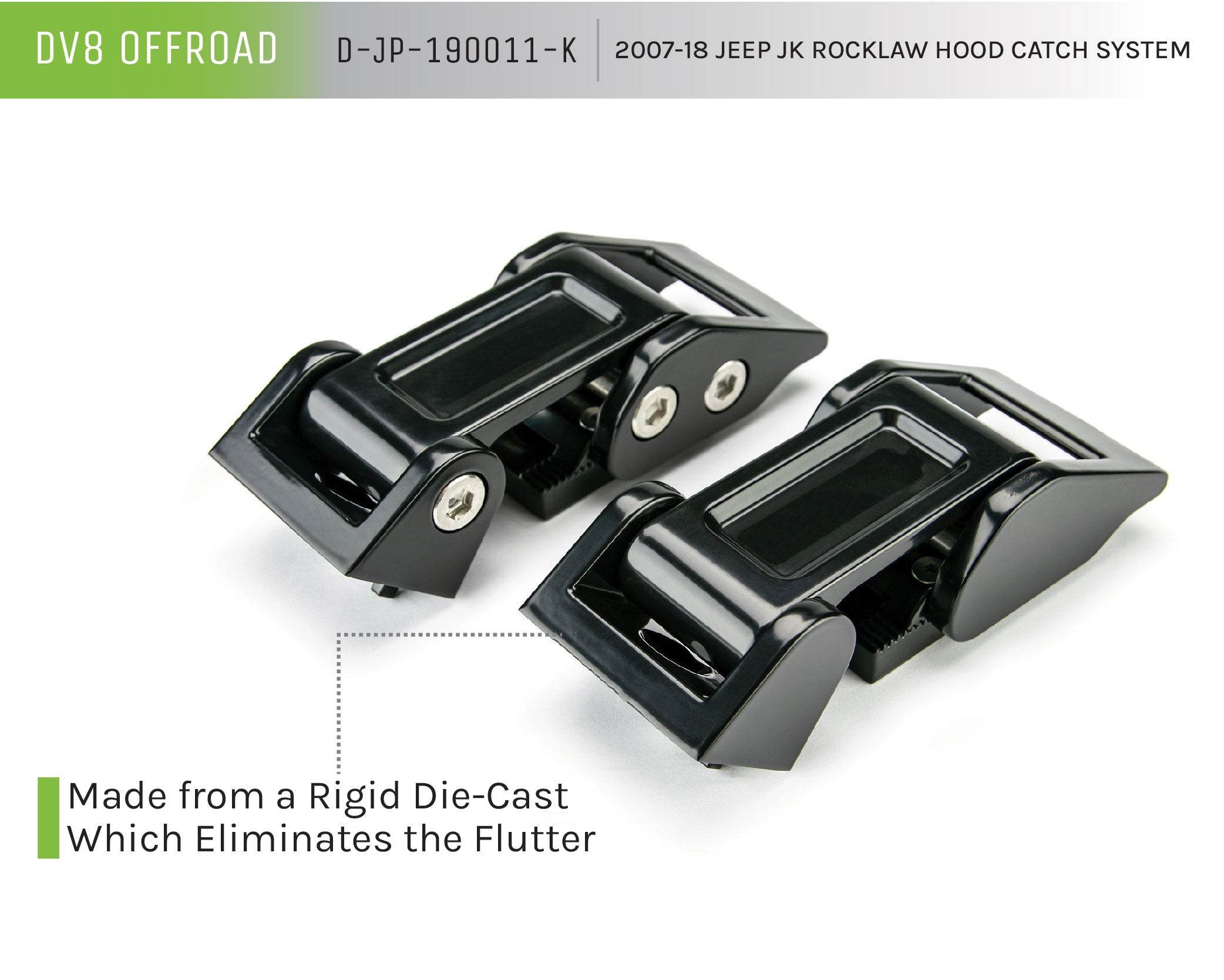 07-18 Jeep JK Rocklaw Hood Catch System; Pair - Apollo Off-Road