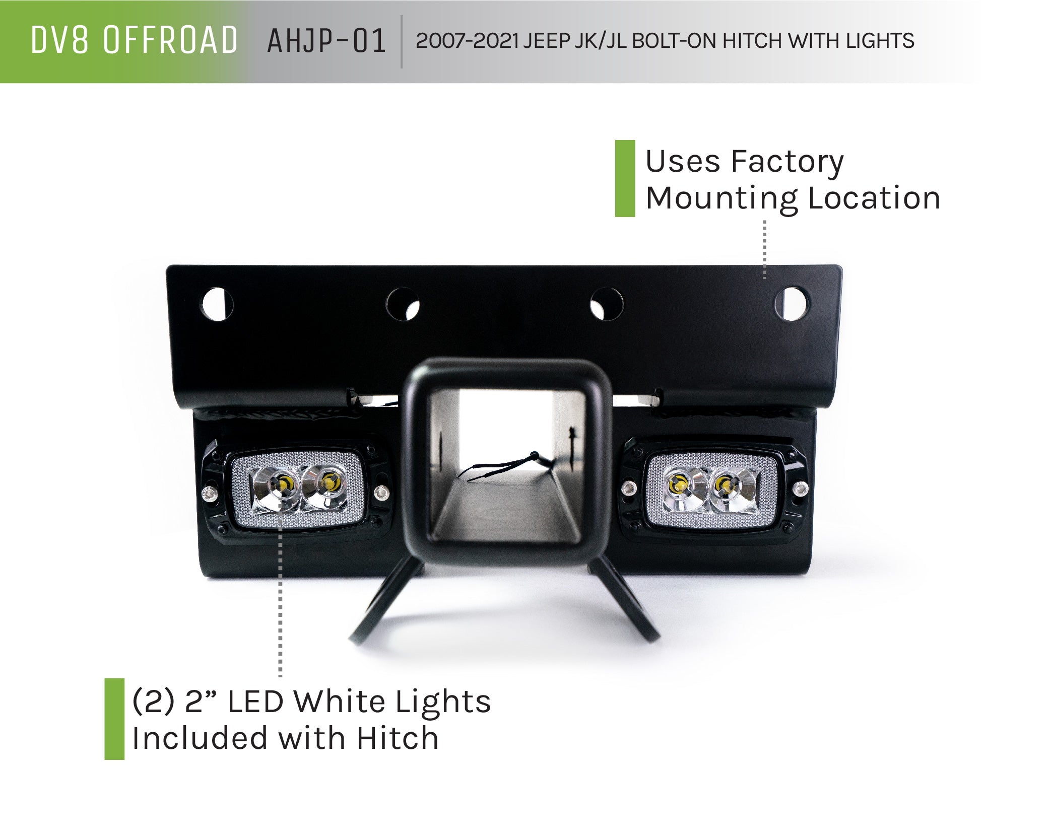 07-22 Jeep Wrangler JK/JL Bolt On Hitch With Cube Lights - Apollo Off-Road