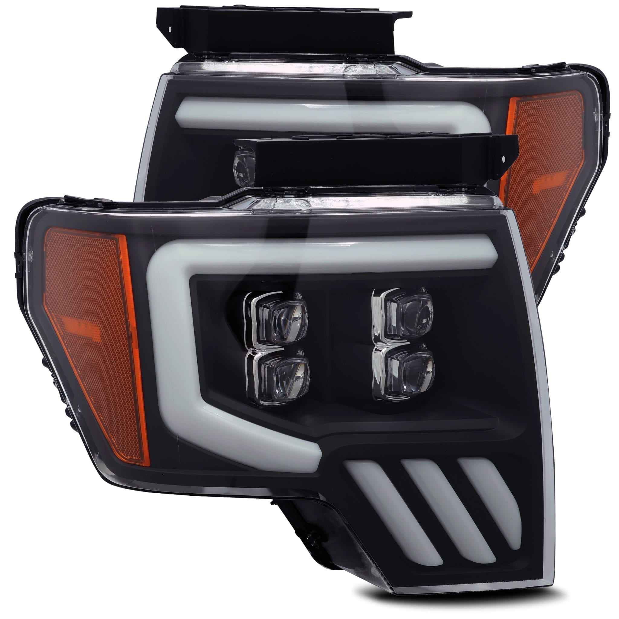 09-14 Ford F150 NOVA-Series LED Projector Headlights Plank Style Design Black - Apollo Off-Road