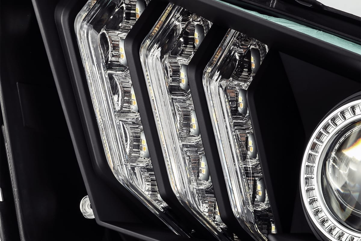 10-12 Ford Mustang LUXX-Series LED Projector Headlights in Black - Apollo Off-Road