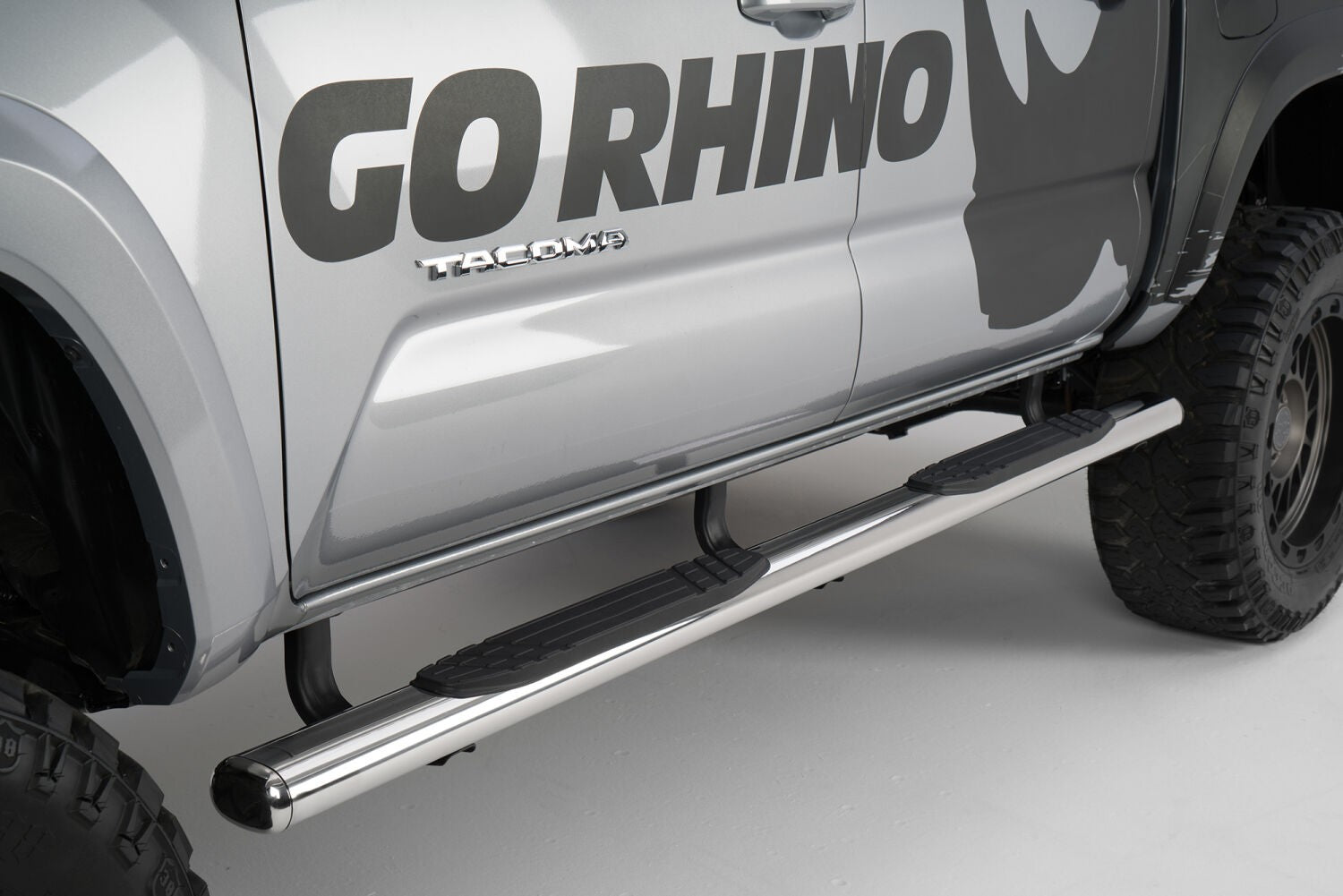 4 Inch 1000 Series SideSteps & Bracket Kit Stainless Steel 2007-2021 Toyota Tundra Extended Cab Go Rhino