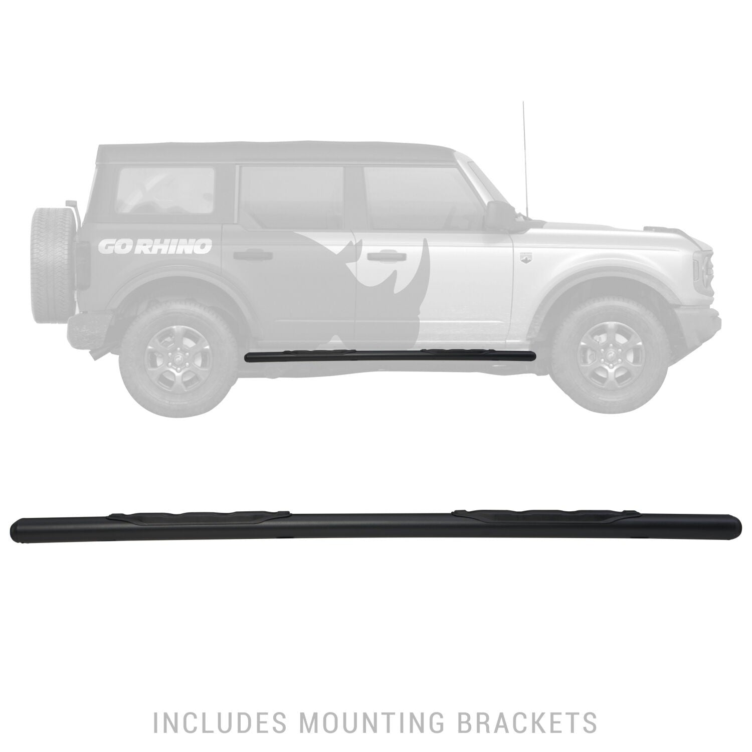 5 Inch 1000 Series Side Steps with Mounting Brackets Kit Textured Black 2021-2025 Ford Bronco Go Rhino