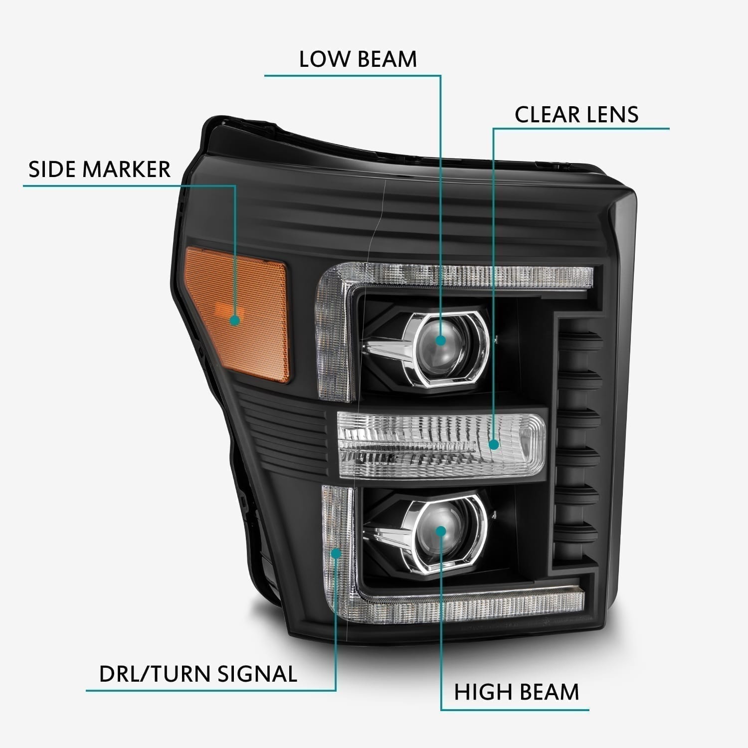 11-16 Ford F-250/350/450/550 Super Duty PRO-Series Halogen Projector Headlights Black - Apollo Off-Road