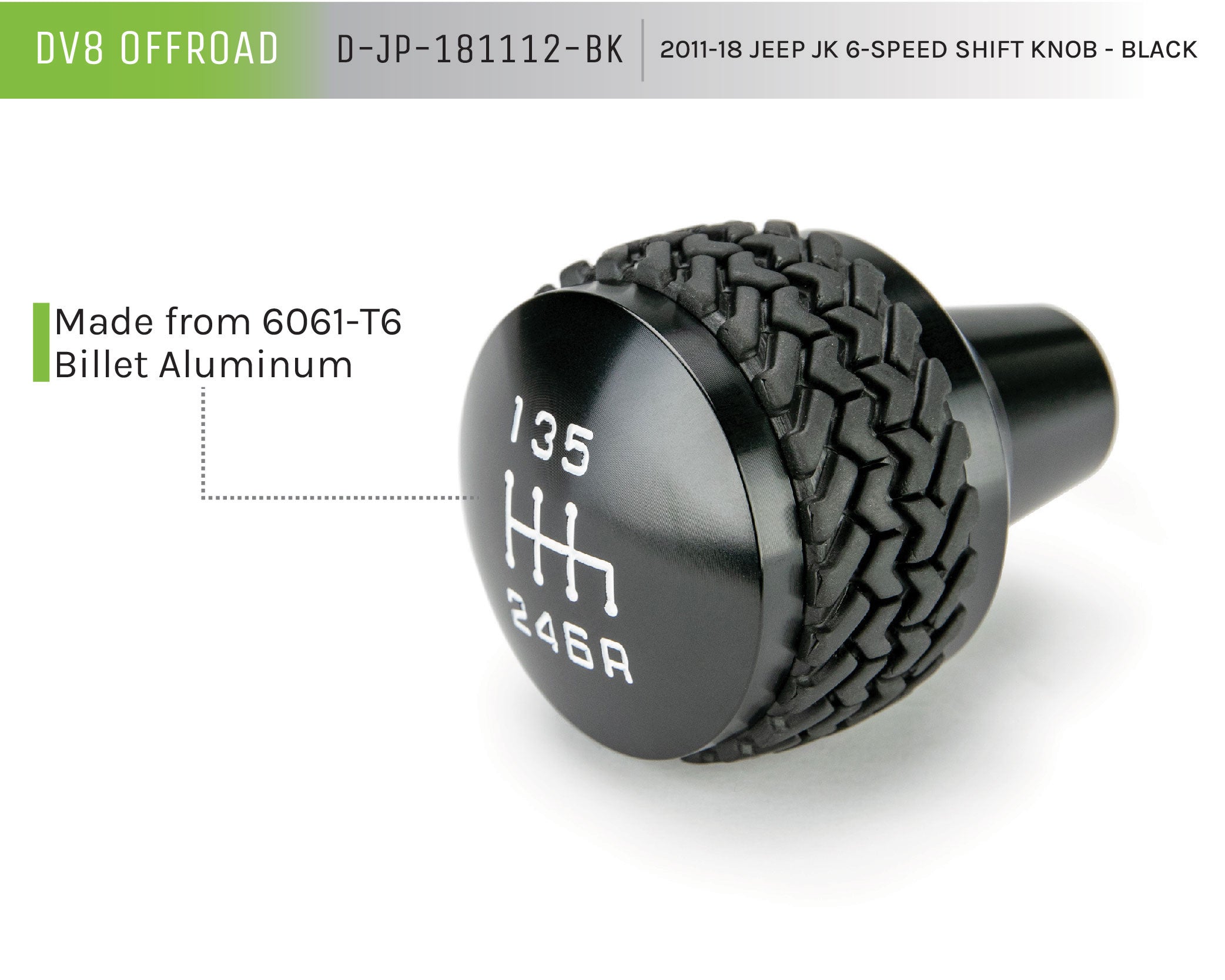 11-18 Jeep JK 6-Speed Shift Knob; Black - Apollo Off-Road