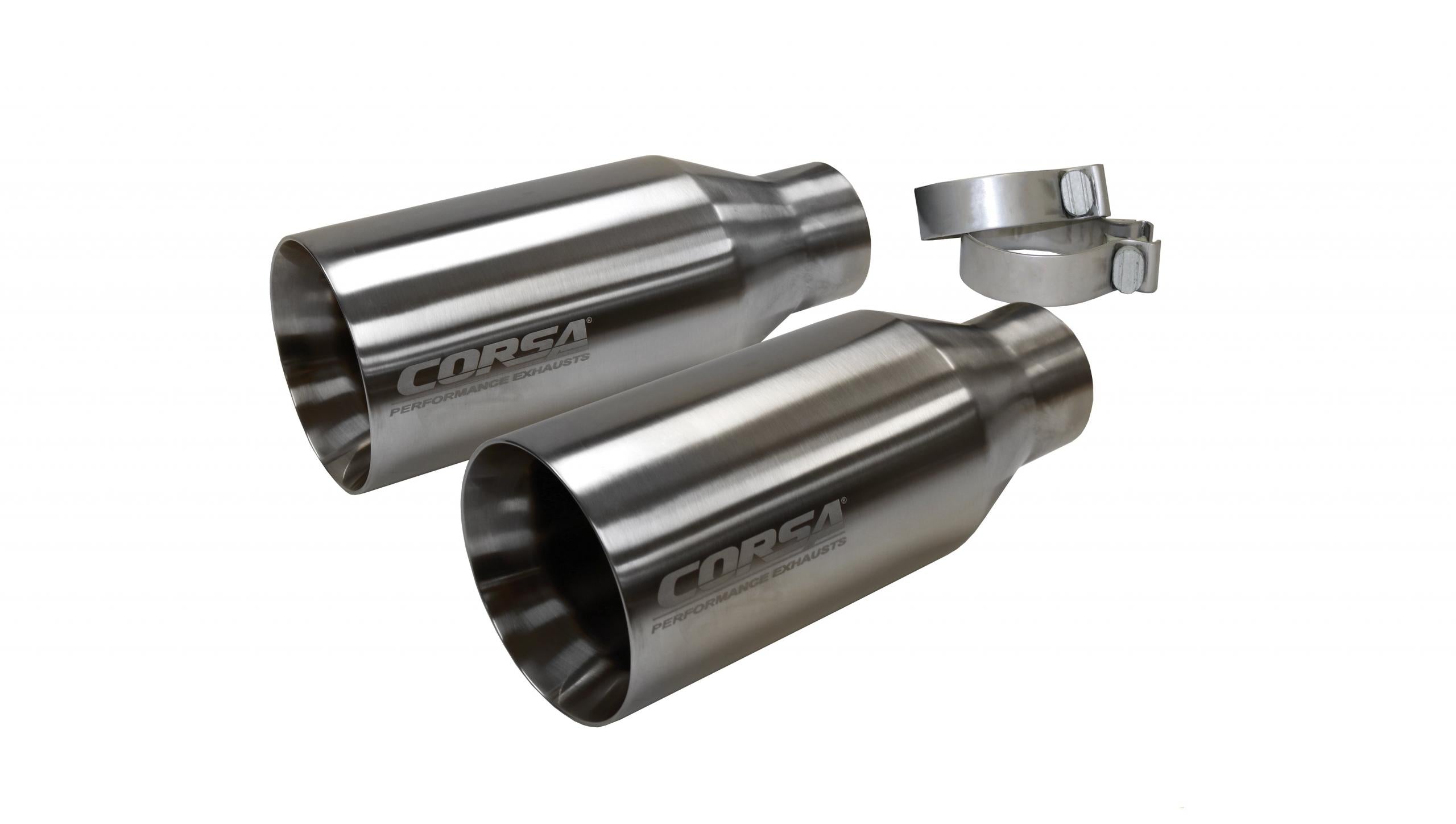 Two Single 5 Inch Satin Polished Pro-Series Tips Clamps Included Fits Corsa Exhaust Stainless Steel Corsa Performance