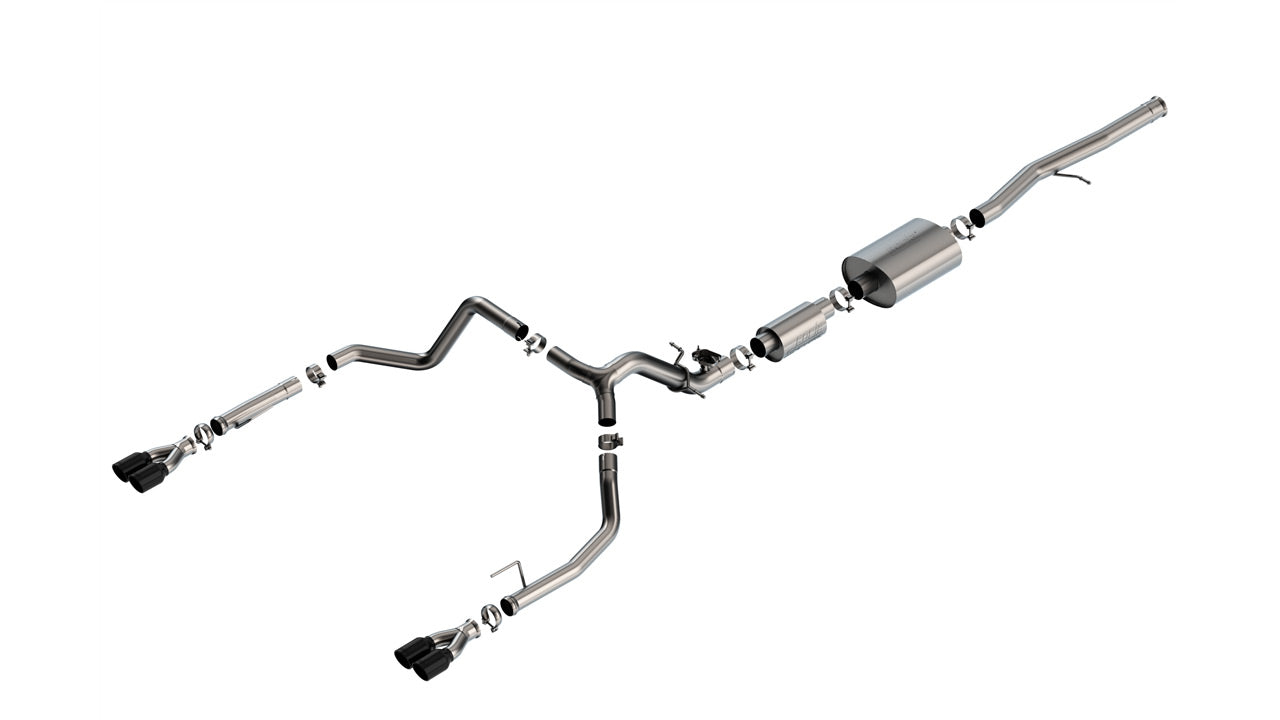 2024-2026 Chevrolet Silverado 1500 / GMC Sierra 1500 6.2L V8 Cat-Back Exhaust System, S-Type, Split Rear Exit, Black Chrome Tips, Crew Cab Short Bed