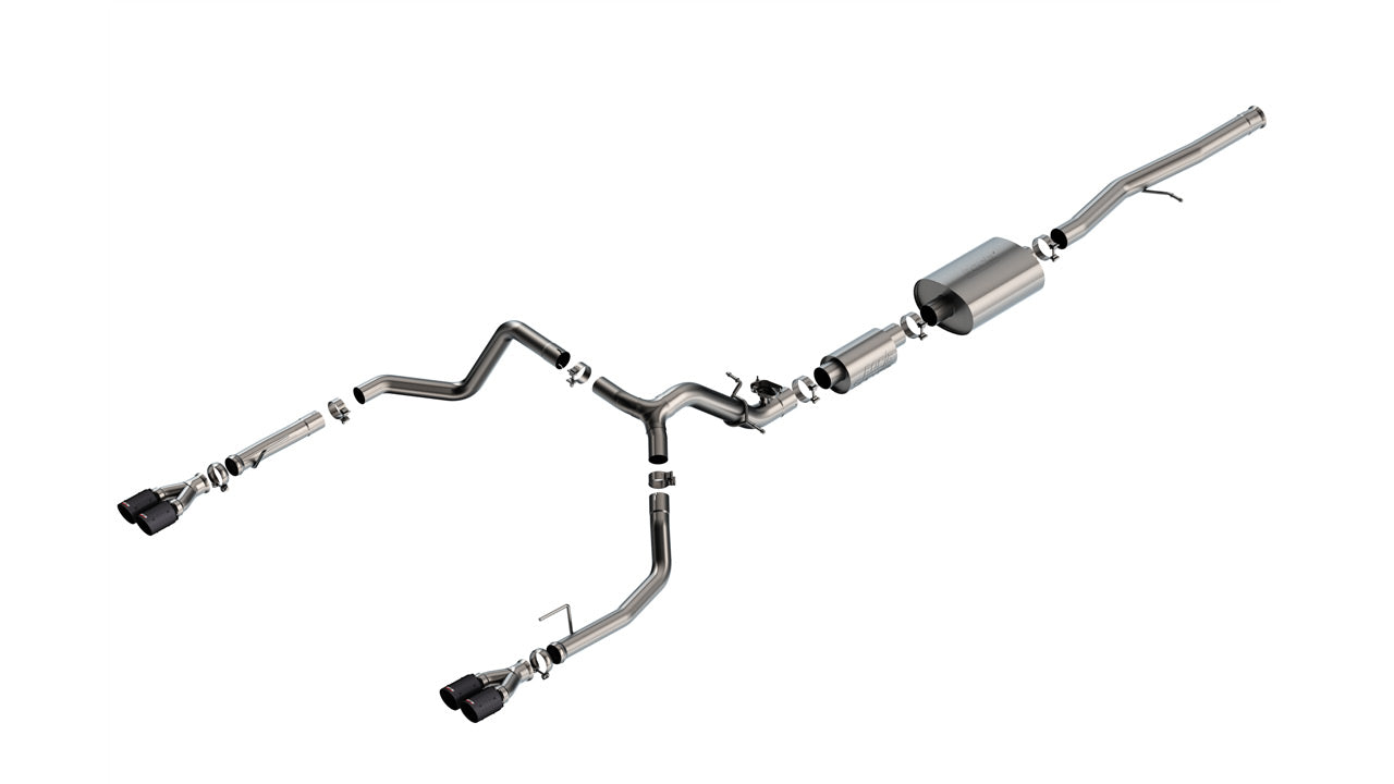 2024-2026 Chevrolet Silverado 1500 / GMC Sierra 1500 6.2L V8 Cat-Back Exhaust System, S-Type, Split Rear Exit, Carbon Fiber Tips, Crew Cab Short Bed