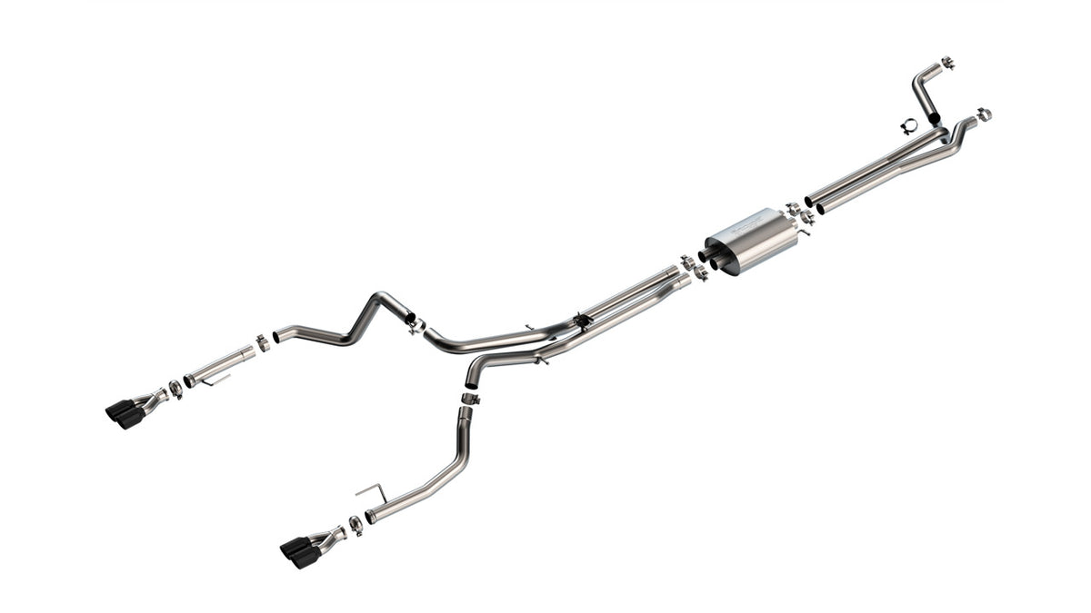 2024-2026 Chevrolet Silverado 1500 / GMC Sierra 1500 6.2L V8 Cat-Back Exhaust System, S-Type, Split Rear Exit, Black Chrome Tips, Short Bed