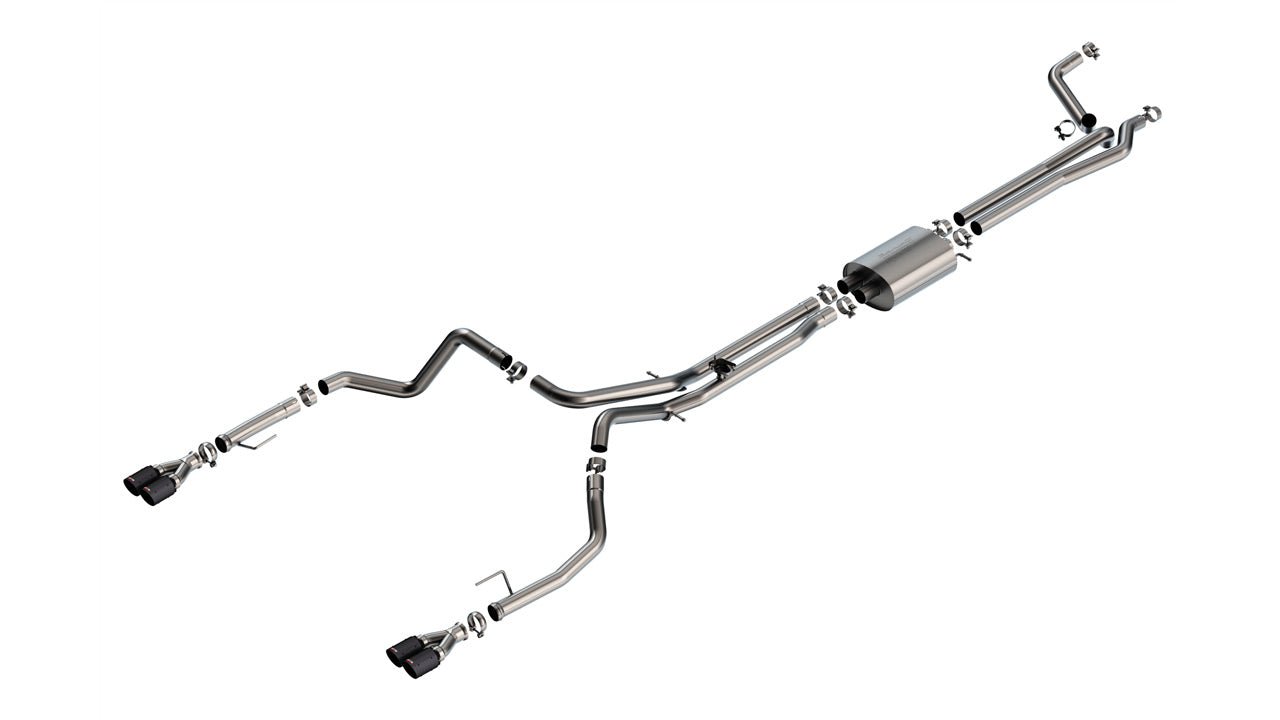2024-2026 Chevrolet Silverado 1500 / GMC Sierra 1500 6.2L V8 Cat-Back Exhaust System, S-Type, Split Rear Exit, Carbon Fiber Tips, Short Bed