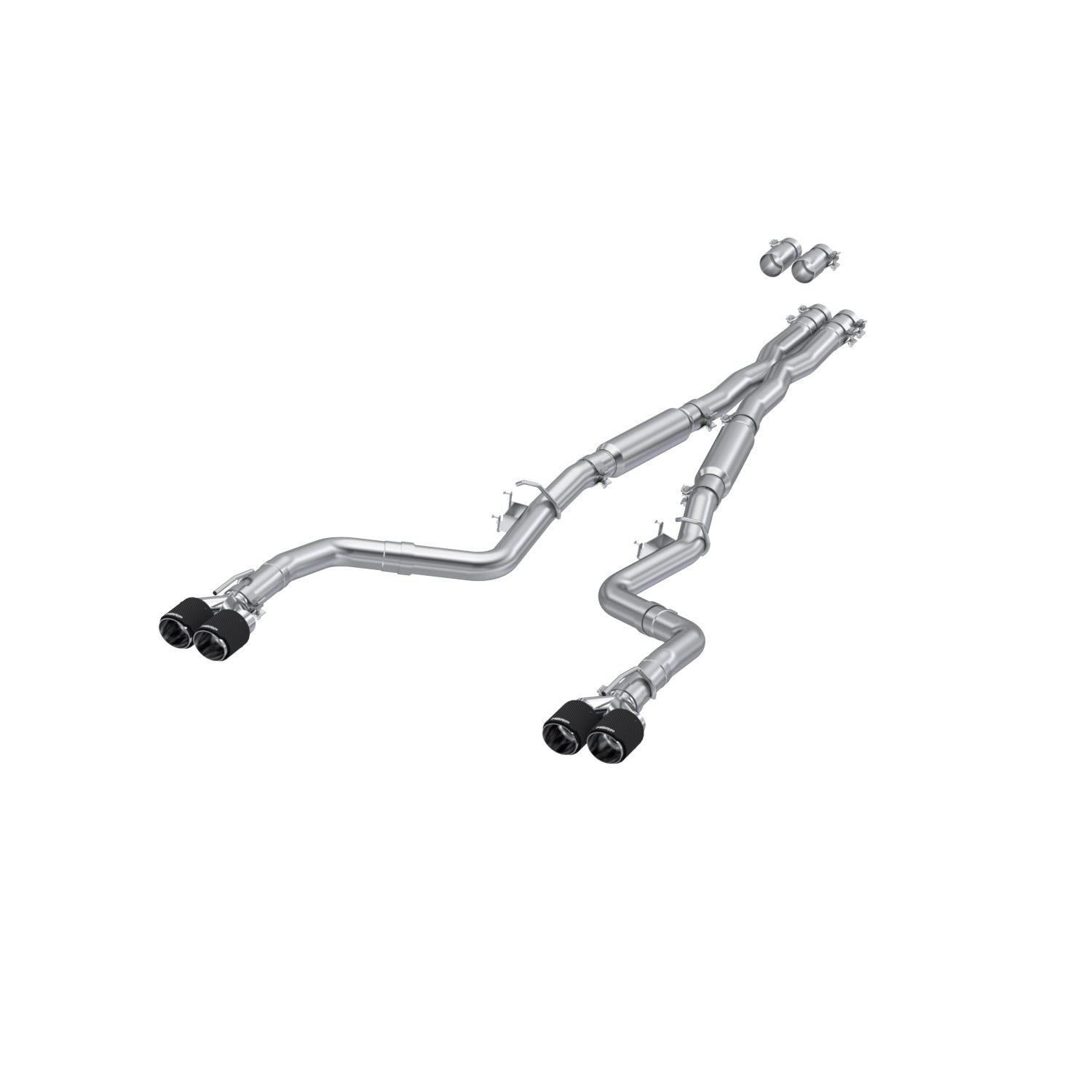 15-23 Dodge Challenger T304 Stainless Steel 3 Inch Dual Cat Back Quad Tips with Carbon Fiber Tips (Street Version) Exhaust System - Apollo Off-Road