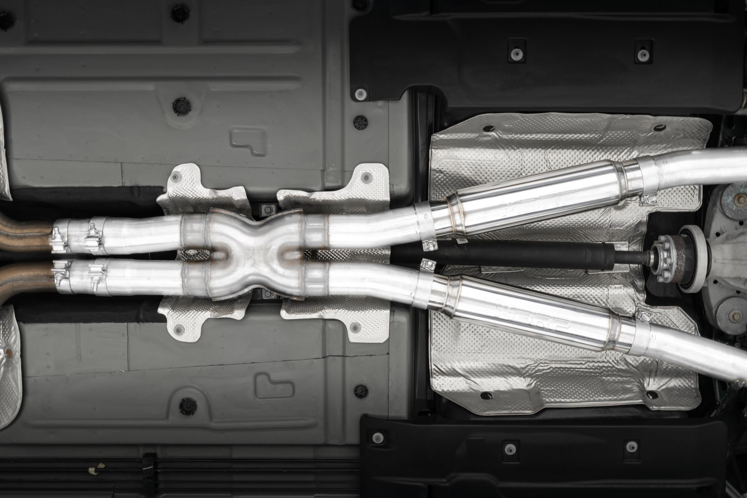 15-23 Dodge Challenger T304 Stainless Steel 3 Inch Dual Cat Back Quad Tips with Carbon Fiber Tips (Street Version) Exhaust System - Apollo Off-Road