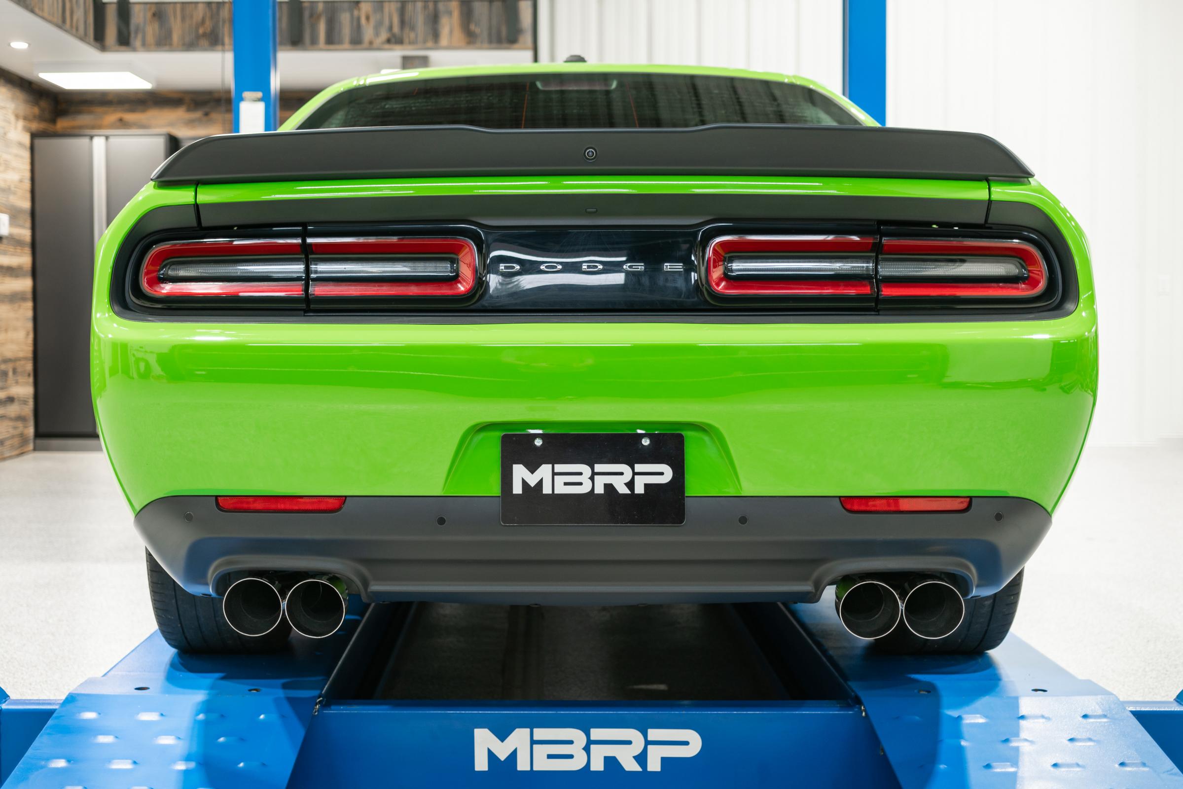 15-23 Dodge Challenger T304 Stainless Steel 3 Inch Dual Cat Back Quad Tips with Carbon Fiber Tips (Street Version) Exhaust System - Apollo Off-Road
