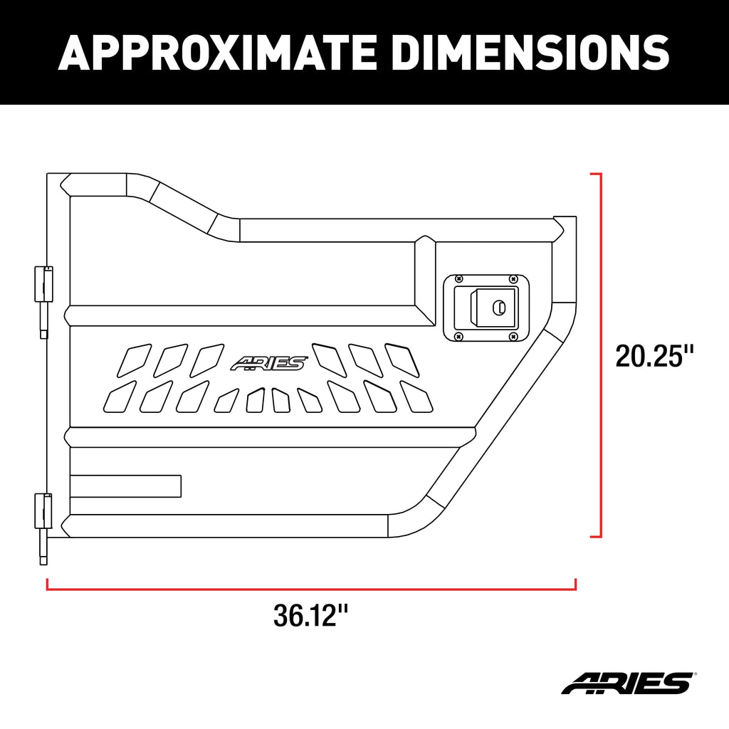 ARIES Jeep Wrangler JL, Gladiator Aluminum Front Tube Doors, 2018-2026 Jeep Wrangler, 2020-2026 Jeep Gladiator
