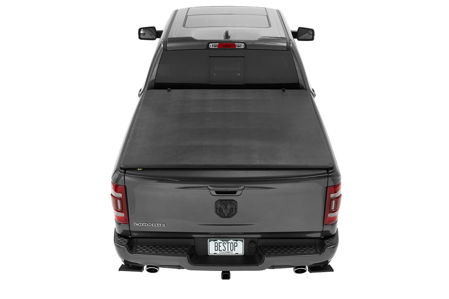 Soft Tri-Fold Tonneau Cover EZ-Fold  For Ram 2019-2024 1500 5.7 Foot Black Tailgate Spoiler Not Included Bestop