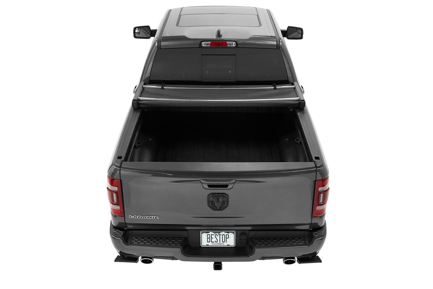 Soft Tri-Fold Tonneau Cover EZ-Fold  For Ram 2019-2024 1500 5.7 Foot Black Tailgate Spoiler Not Included Bestop