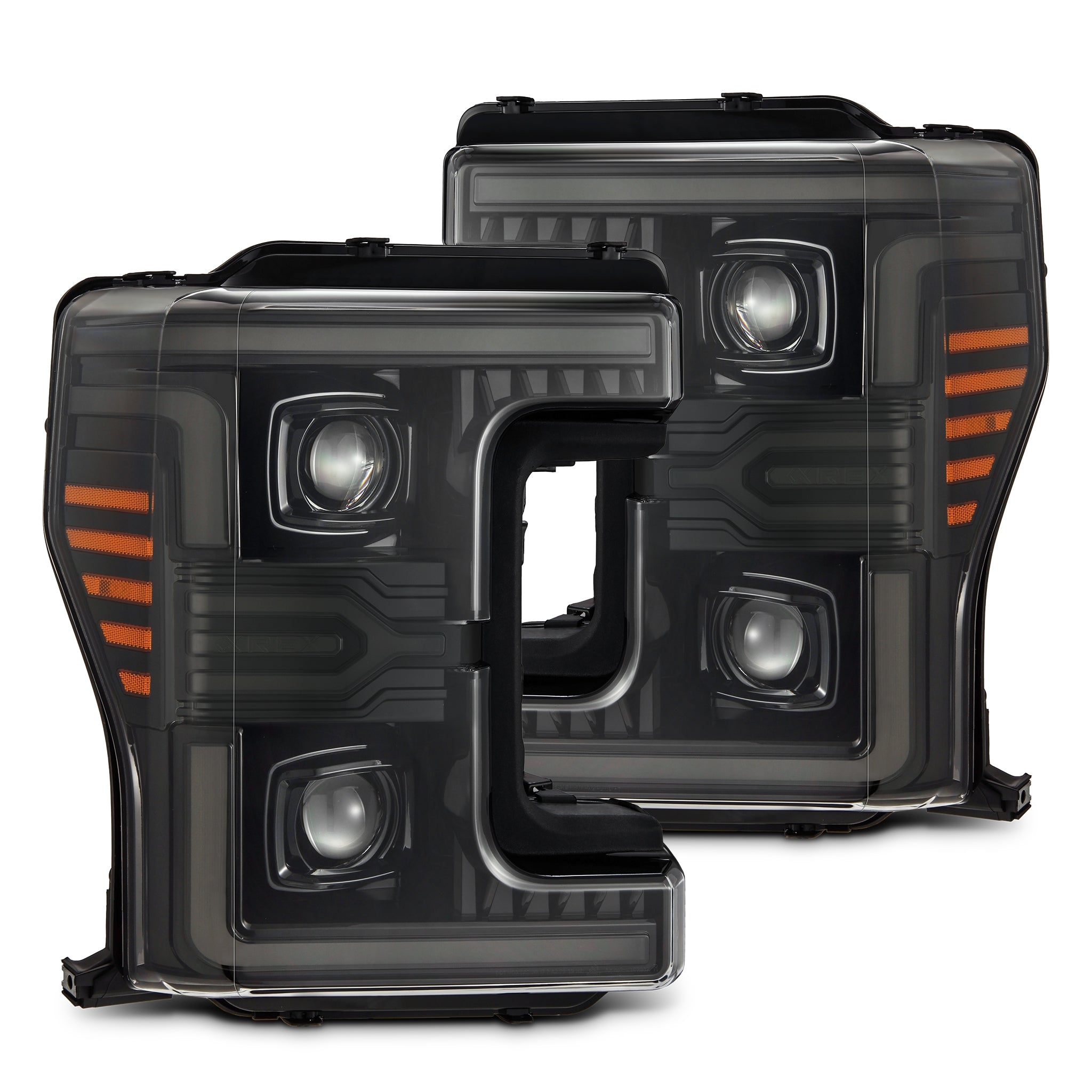 17-19 Ford F-250/350/450/550 Super Duty LUXX-Series LED Projector Headlights Alpha-Black - Apollo Off-Road