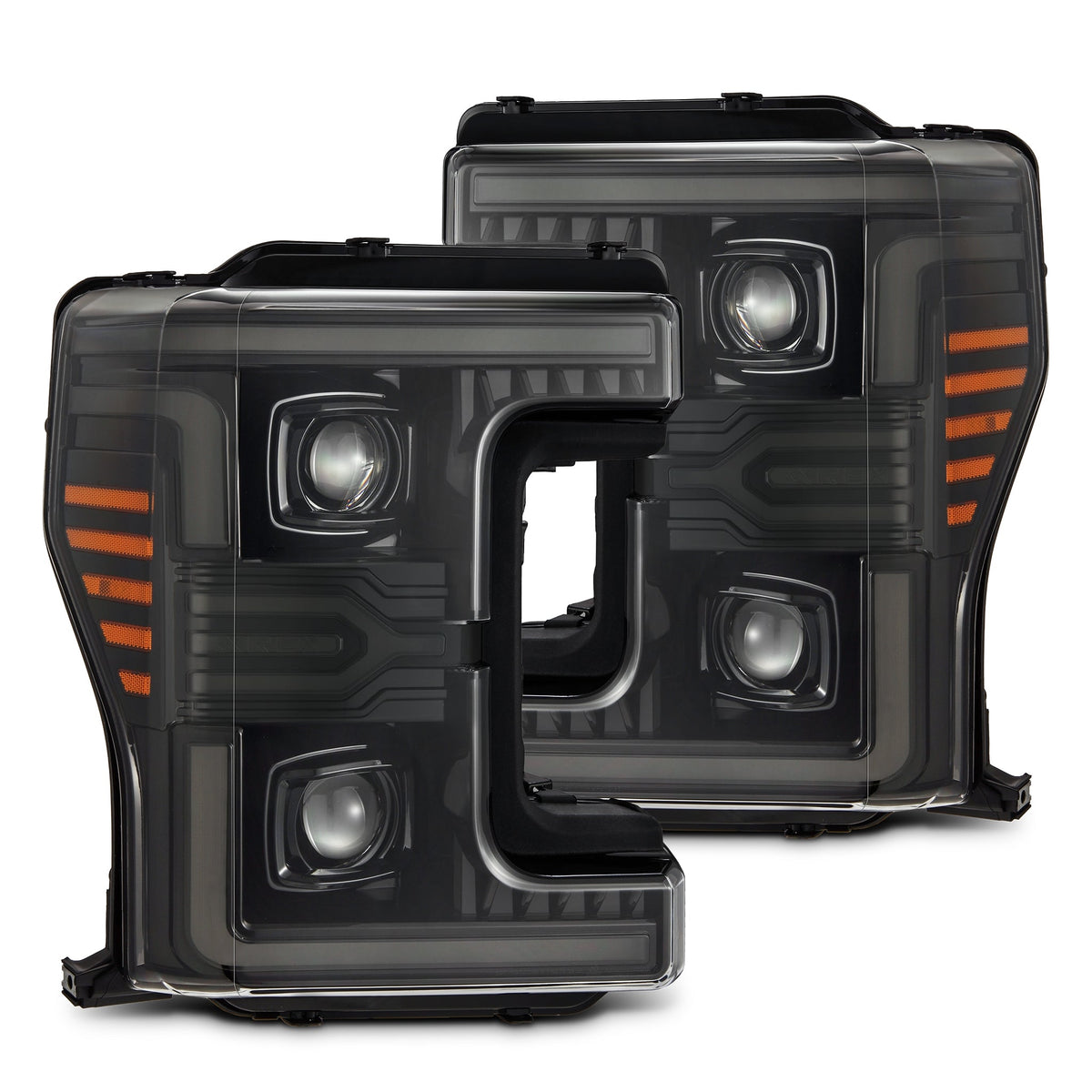 17-19 Ford F-250/350/450/550 Super Duty LUXX-Series LED Projector Headlights Alpha-Black - Apollo Off-Road