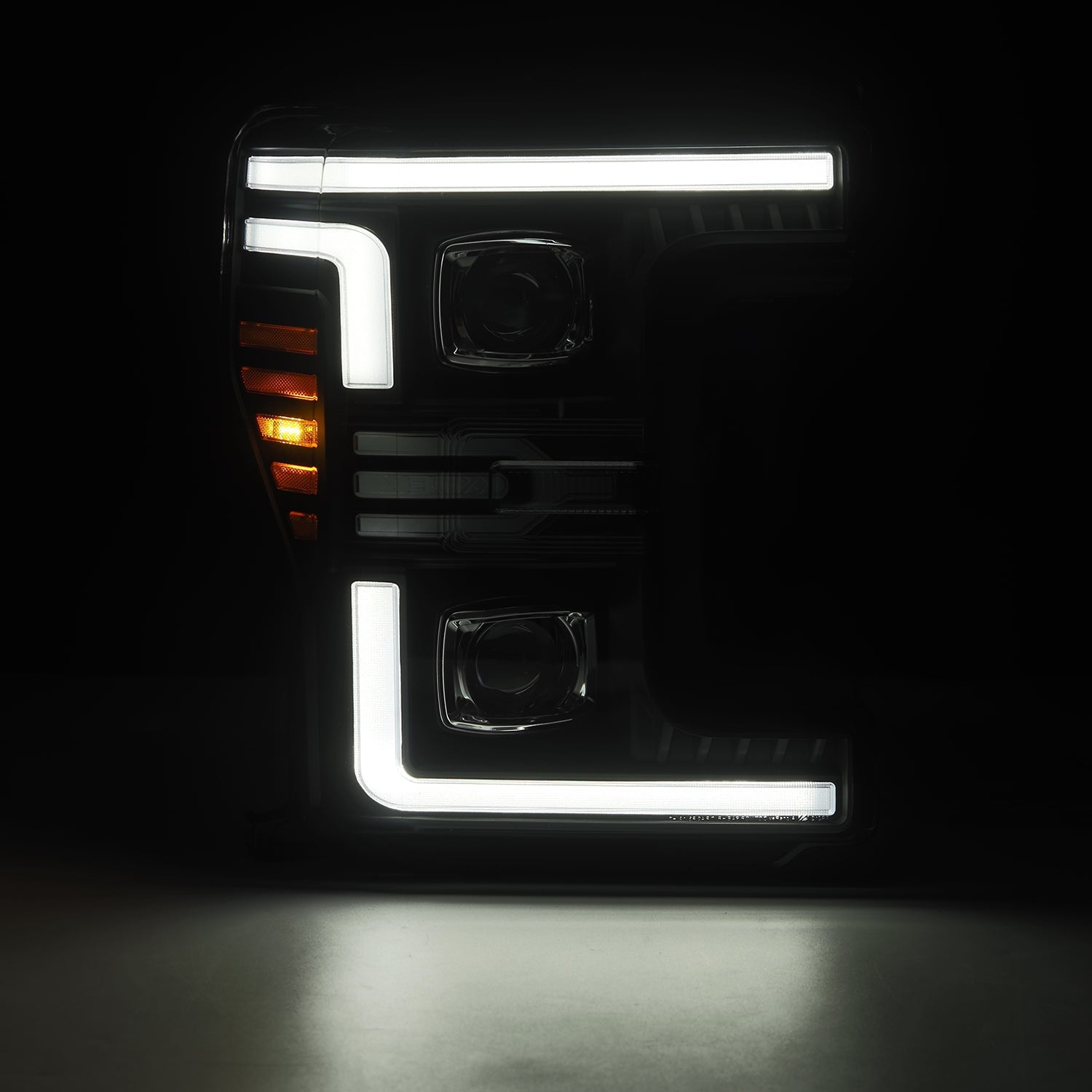 17-19 Ford F-250/350/450/550 Super Duty LUXX-Series LED Projector Headlights Alpha-Black - Apollo Off-Road