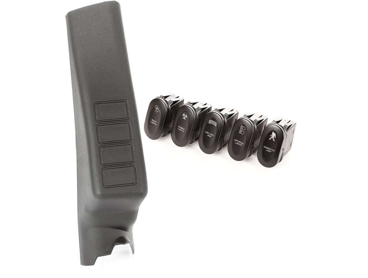 Switch Pod Kit A-Pillar 4 Etched Switches LHD 11-18 Wrangler JK Rugged Ridge