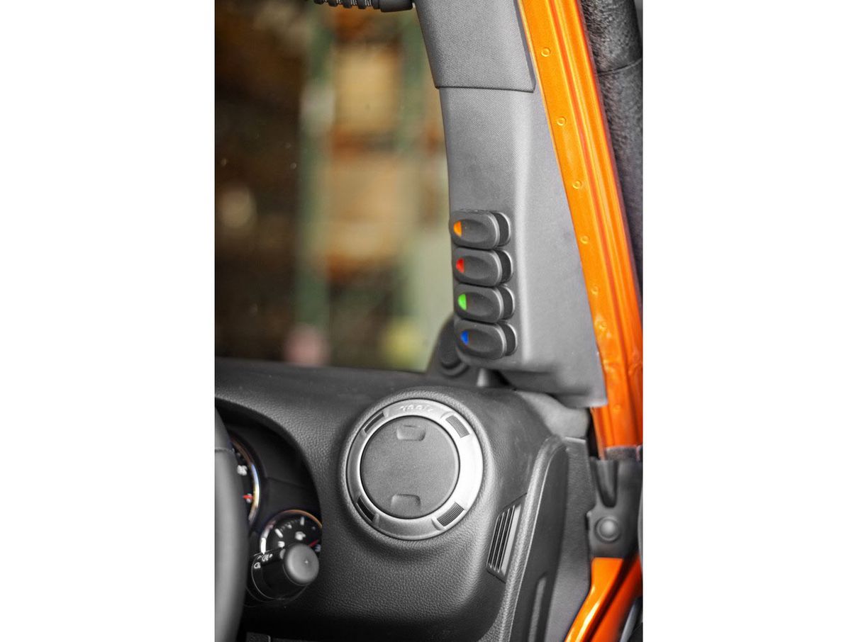 Switch Pod Kit A-Pillar 4 Switches Textured Dark Charcoal RHD 11-18 Wrangler JK Rugged Ridge