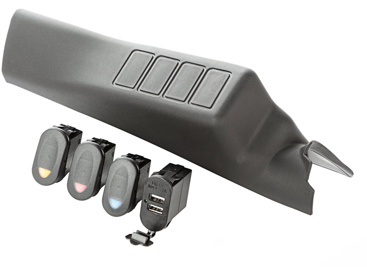 Switch Pod Kit A-Pillar 3 Switch Dual USB Connector 11-18 JK/JKU Rugged Ridge