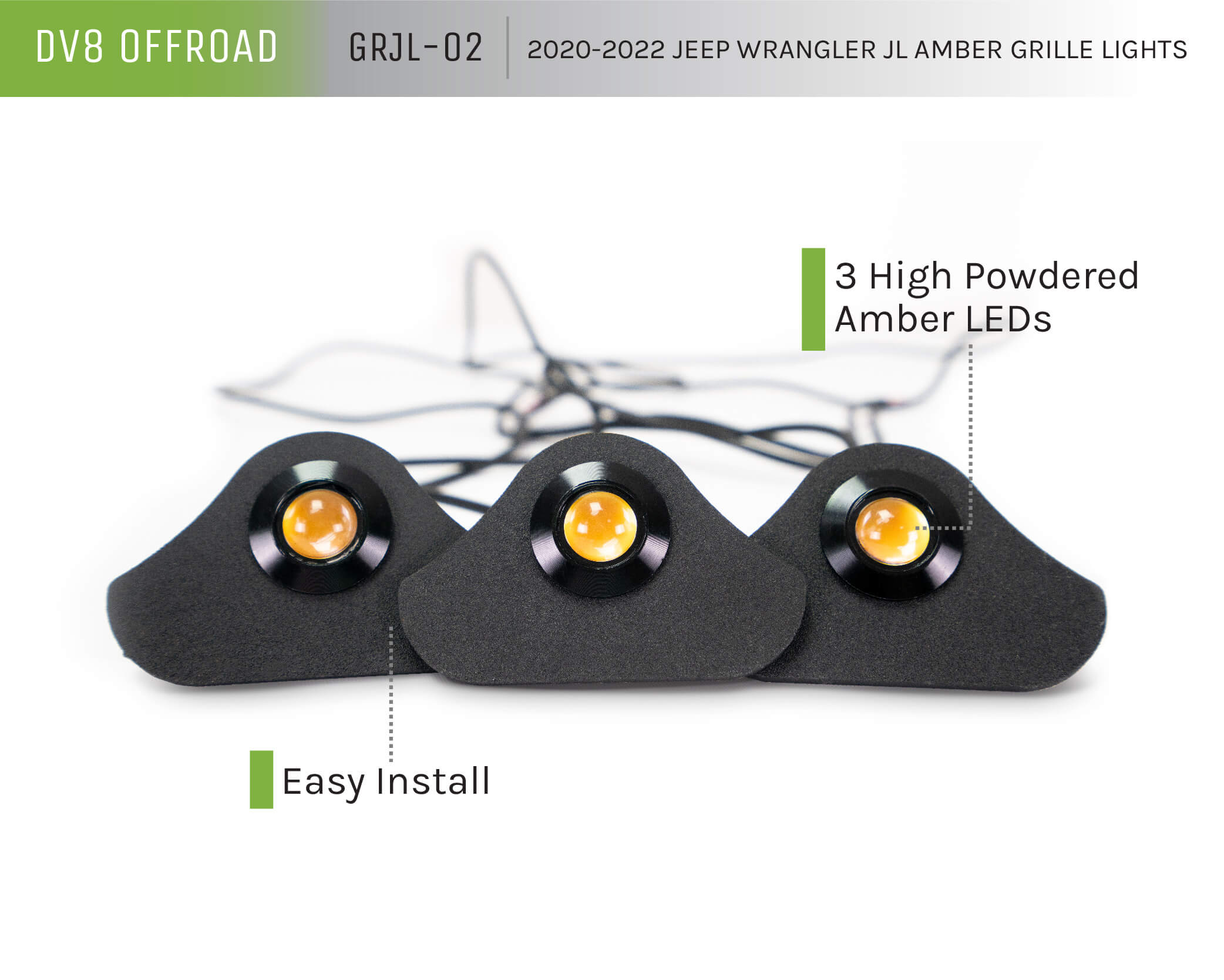 18-22 Jeep Wrangler JL Front Grille Amber Accent Lights - Apollo Off-Road