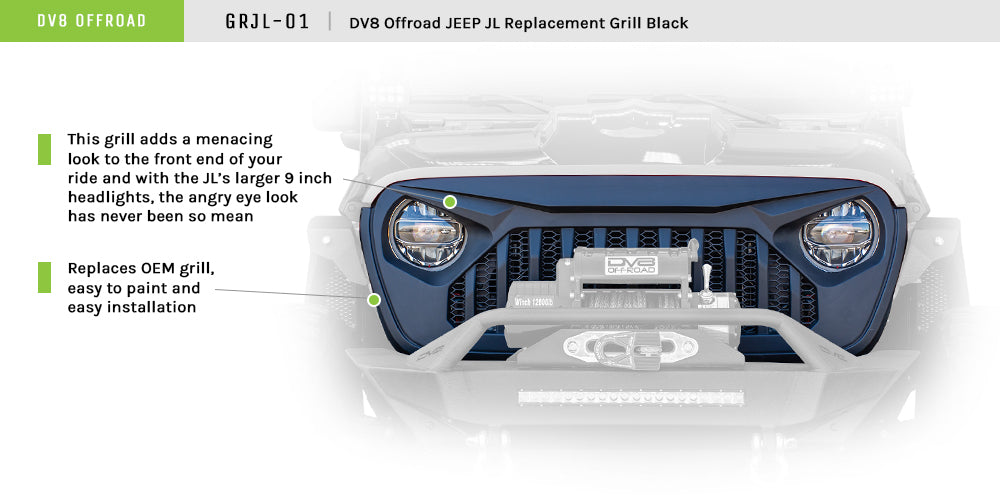 18+ Jeep JL & 20 Jeep JT Replacement Grill; Black - Apollo Off-Road