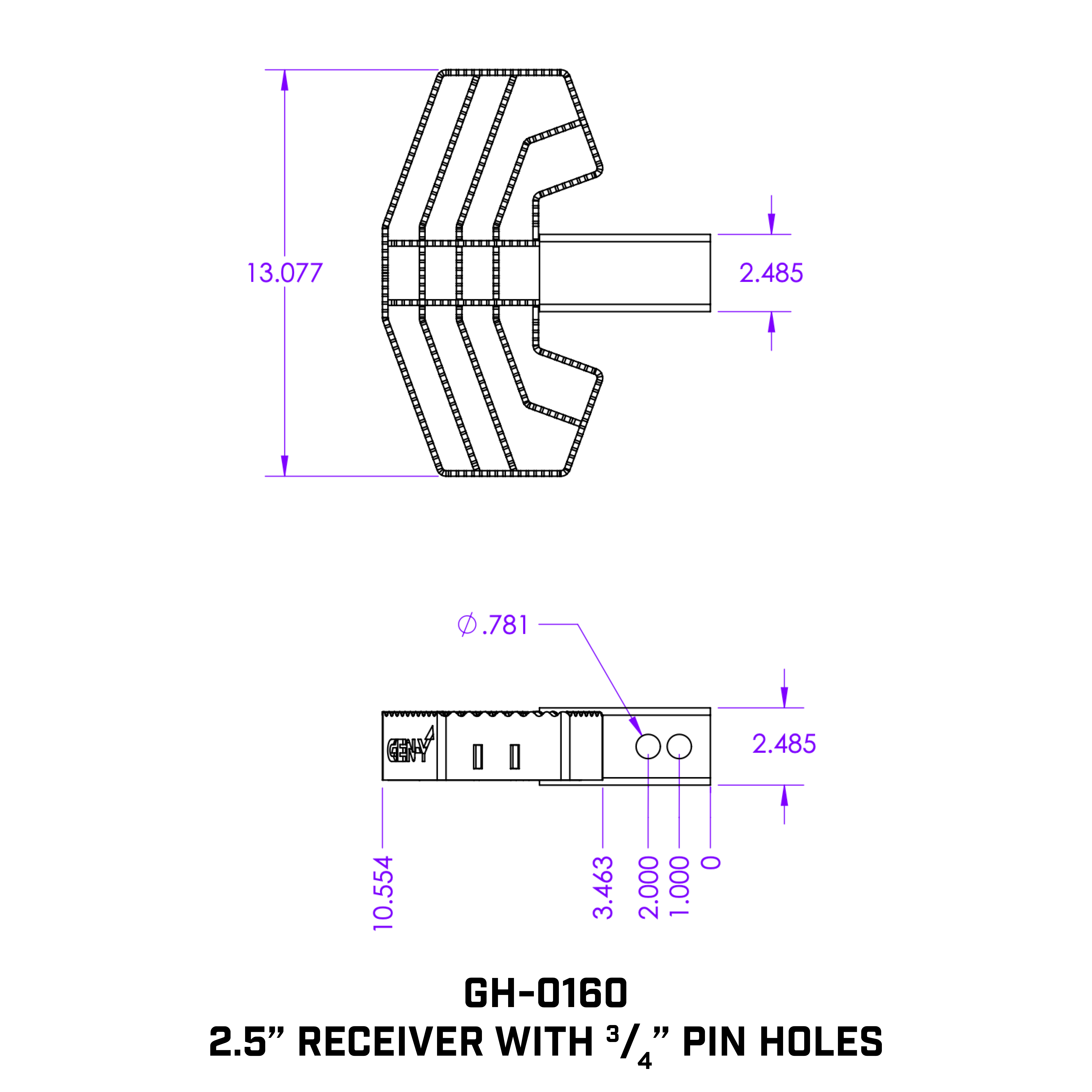 2.5" Shank 3/4" pin holes ONLY compatible w/ 32K MEGA-DUTY Serrated Hitch Step - Apollo Off-Road