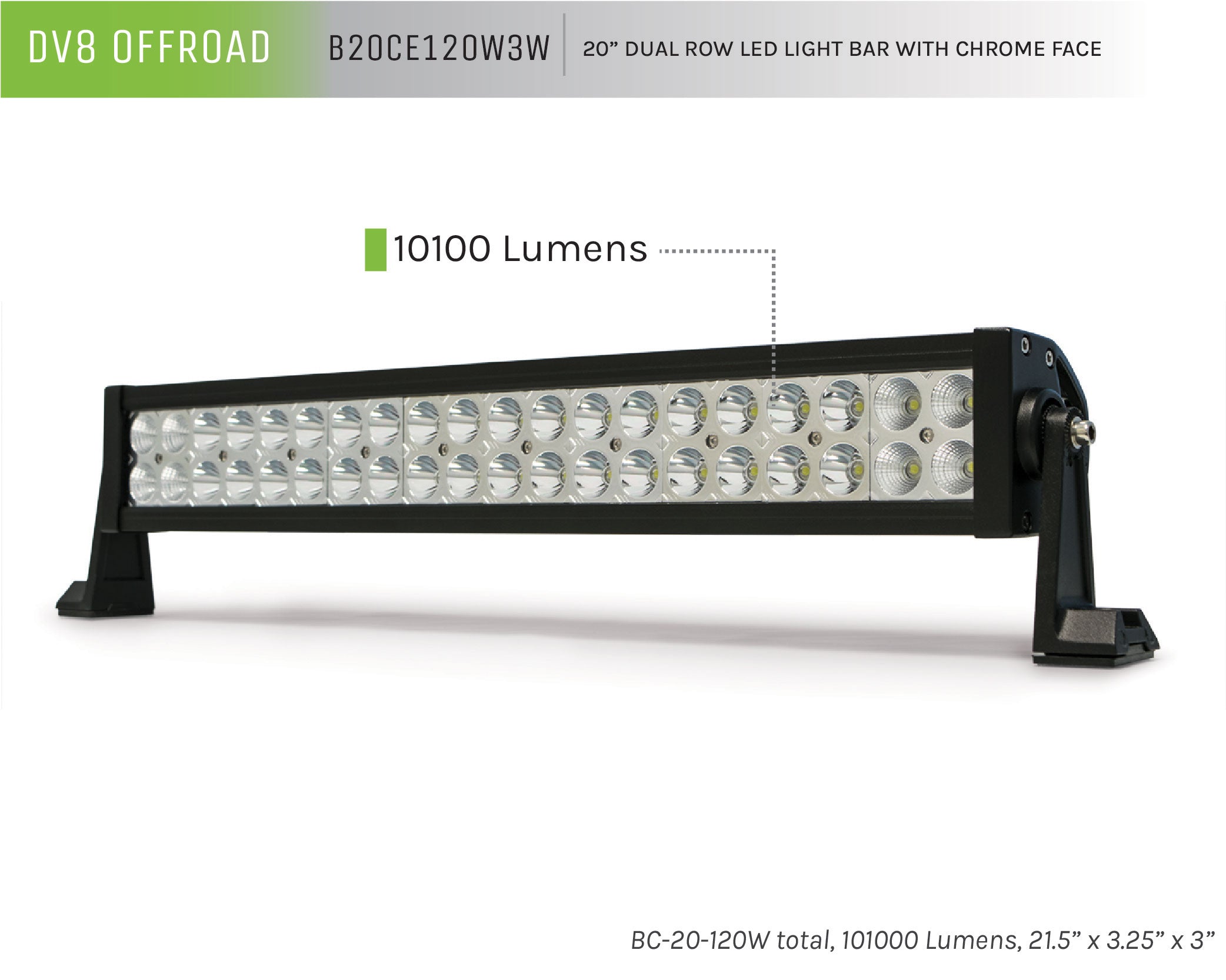 20 in. Dual Row LED Light Bar; Chrome Face - Apollo Off-Road