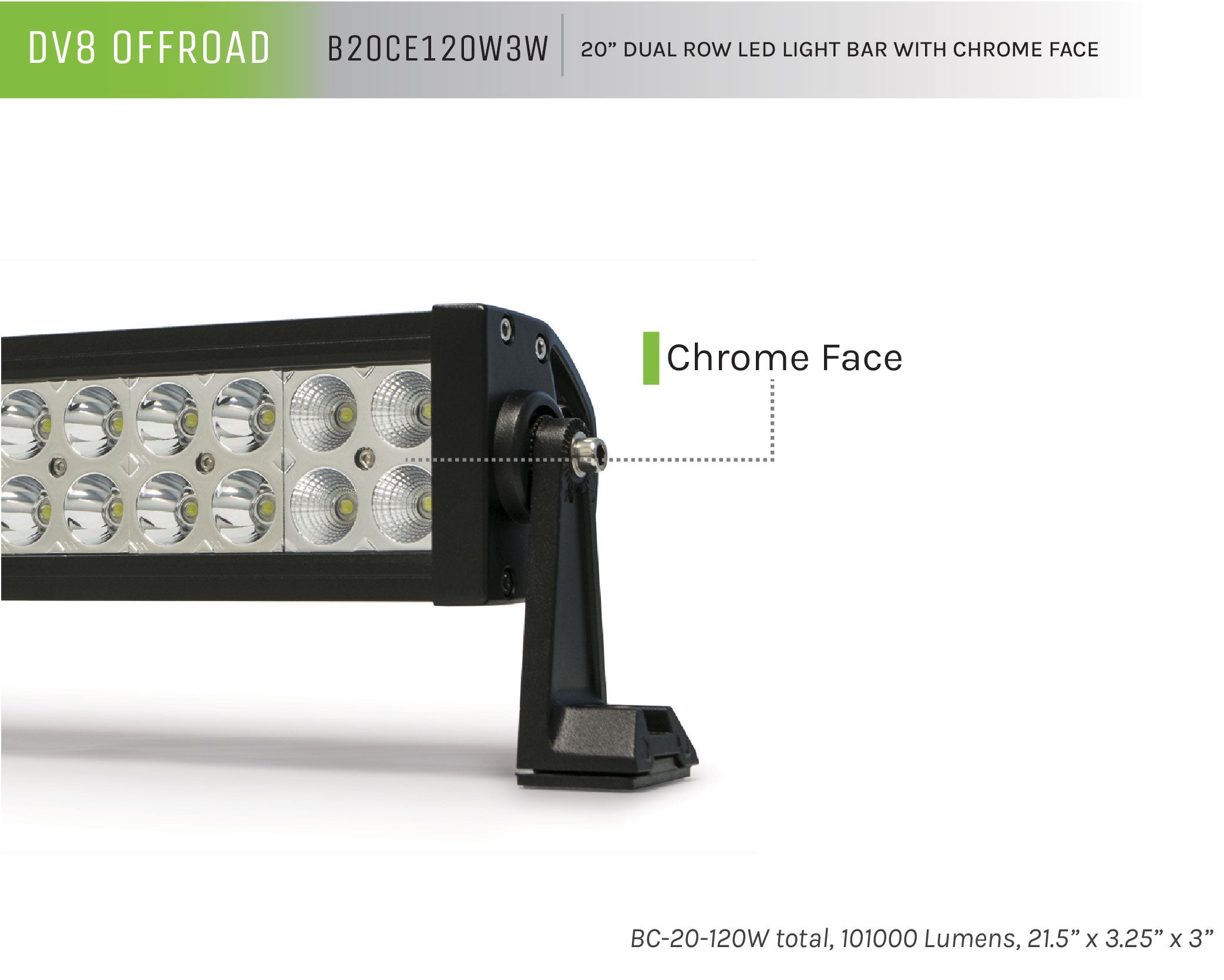 20 in. Dual Row LED Light Bar; Chrome Face - Apollo Off-Road
