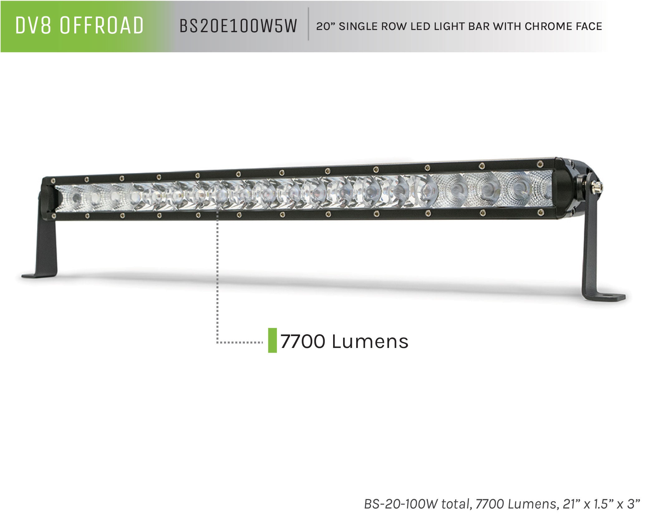 20 in. Single Row LED Light Bar; Chrome Face - Apollo Off-Road