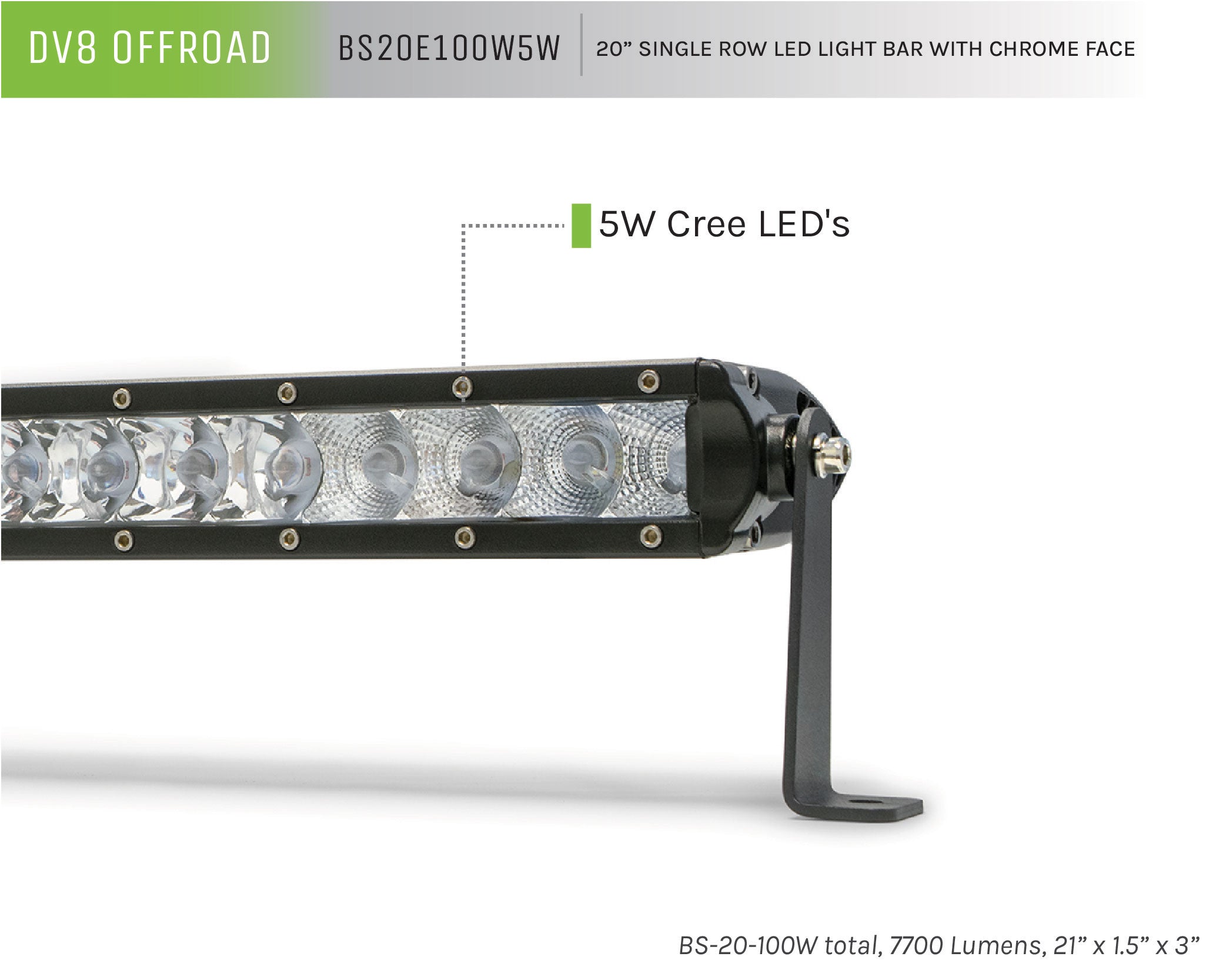 20 in. Single Row LED Light Bar; Chrome Face - Apollo Off-Road