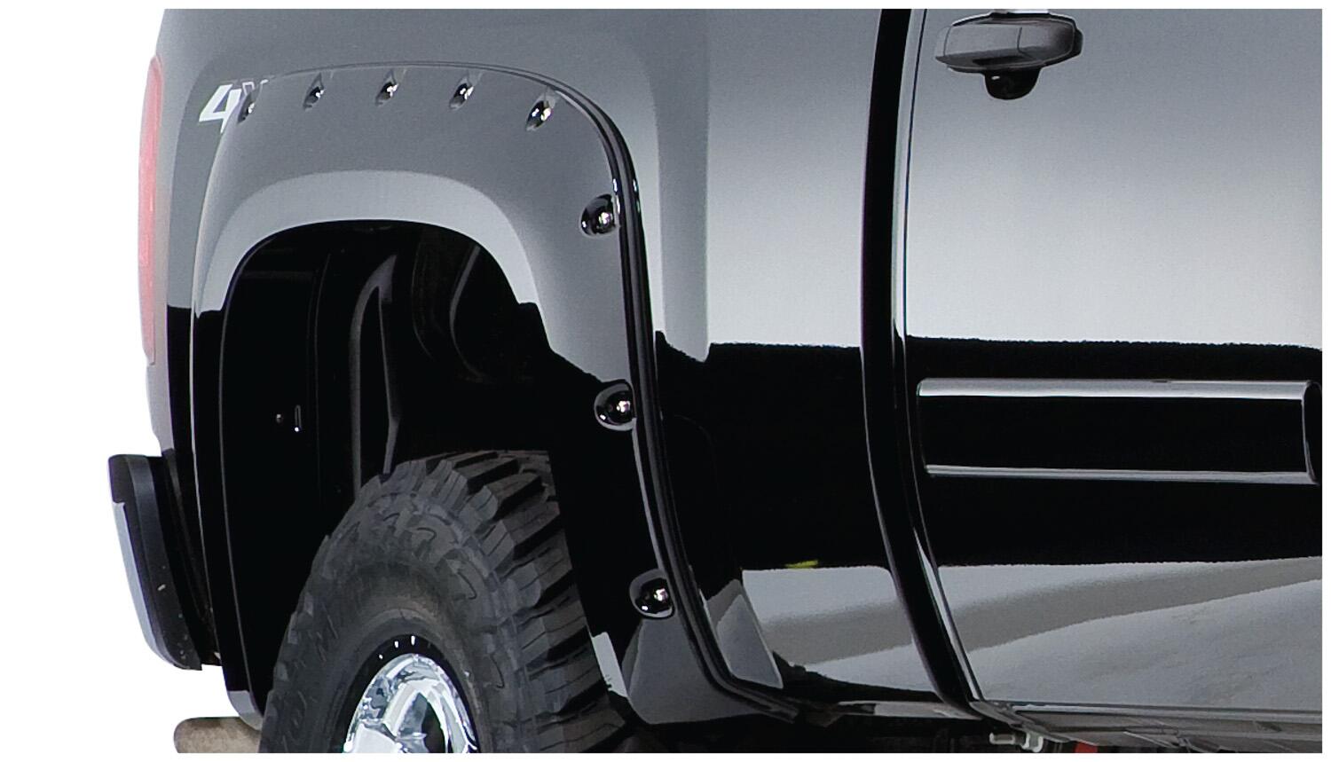 Black Cutout Style Smooth Finish Rear Fender Flares For 1999-2010 Ford F250/F350 Super Duty Styleside (Excludes Dually) Fits 98/98.6 Inch Bed Bushwacker