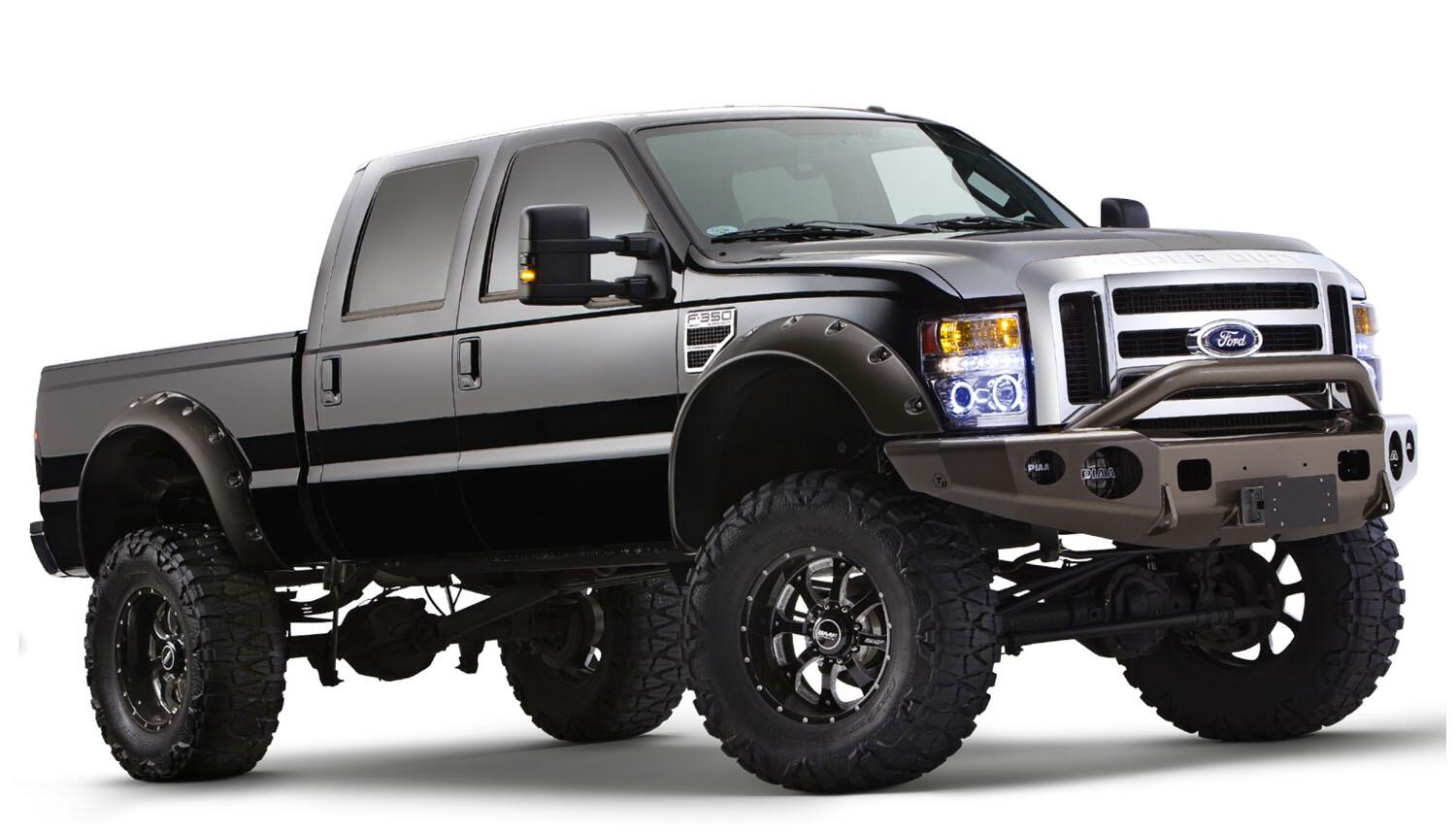 Black Cutout Style Smooth Finish Front Fender Flares For 1999-2010 Ford F250 Styleside Super Duty 2008-2010 F350 To F-550 Super Duty Bushwacker